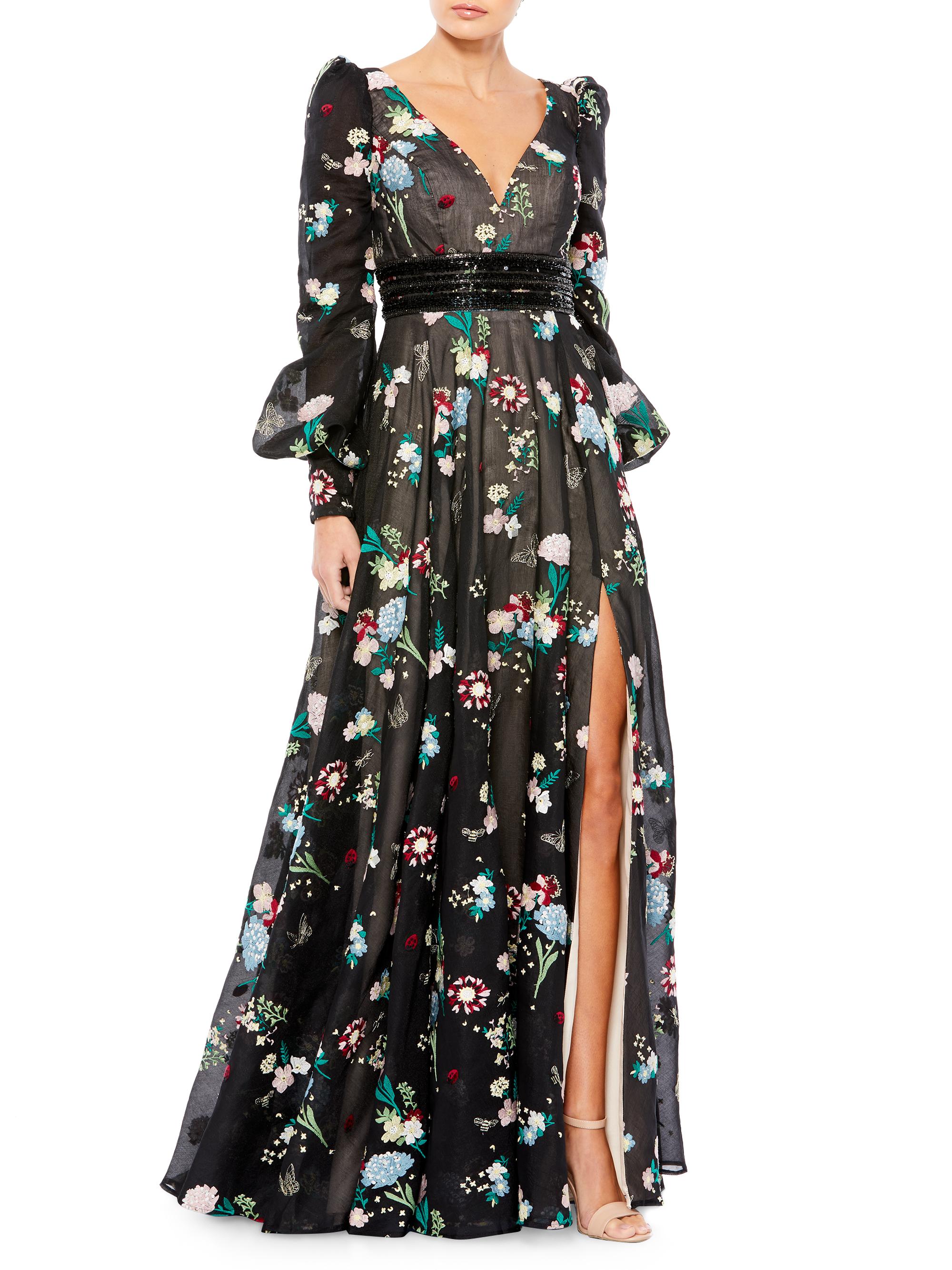 Mac Duggal Women's Floral Embroidered Gown - Black Multi