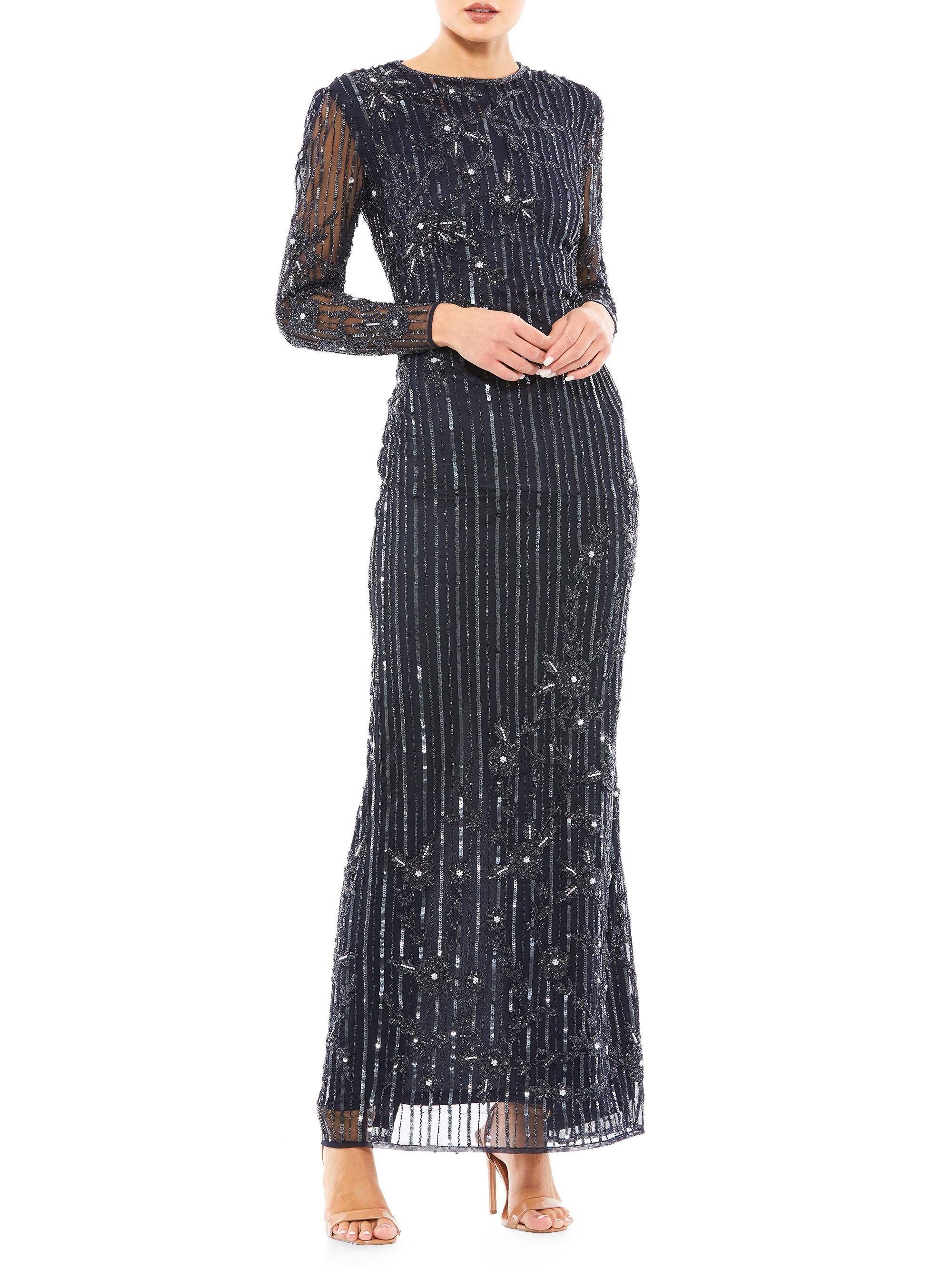 Mac Duggal Women's Embellished Long-Sleeve Gown - Midnight