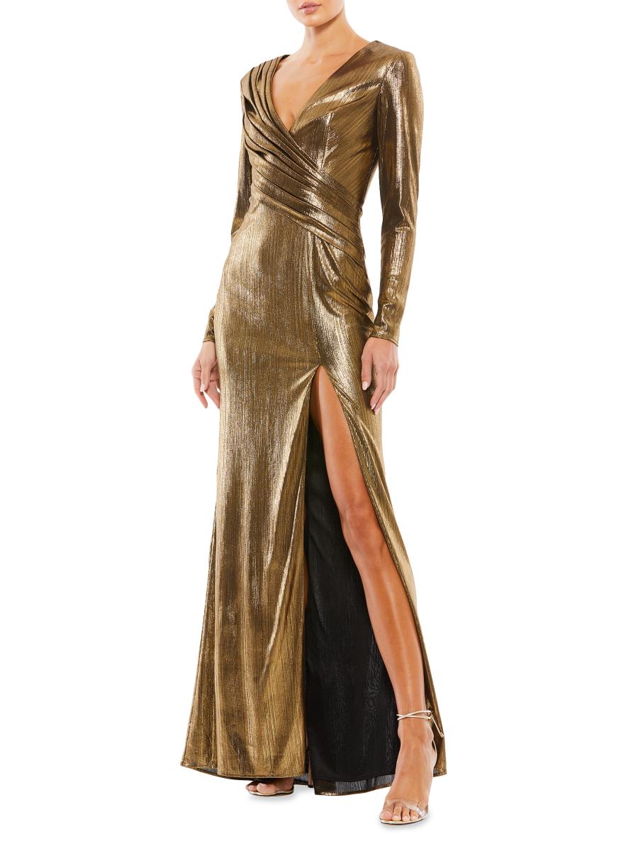 【MAC DUGGAL】ロング ドレス ワンショル メタリック ブロンズ Antique Bronze Mac Duggal Long One Shoulder Metallic Prom