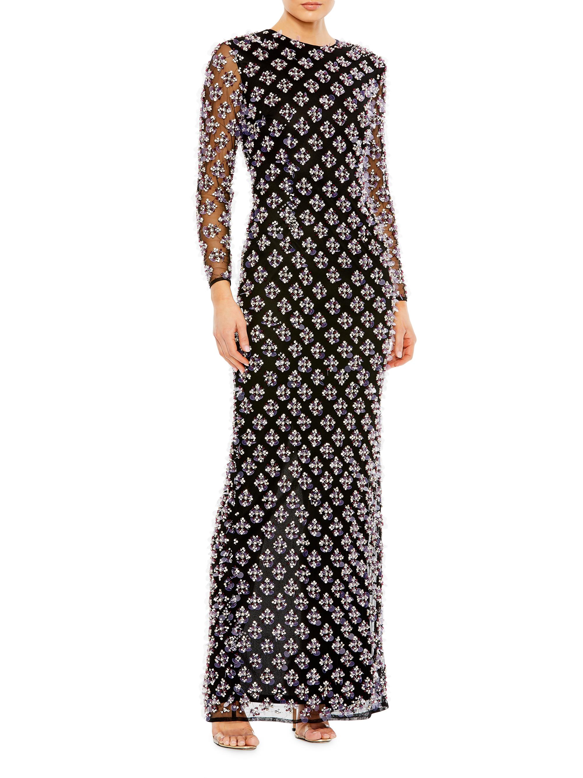 Mac Duggal Women's Beaded Long-Sleeve Gown - Black