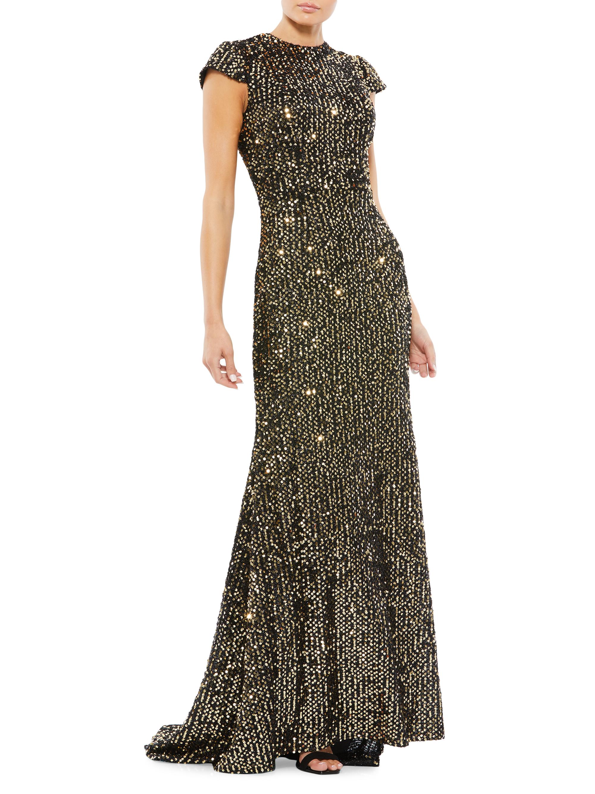Mac Duggal Women's Metallic Cap-Sleeve Gown - Black Gold