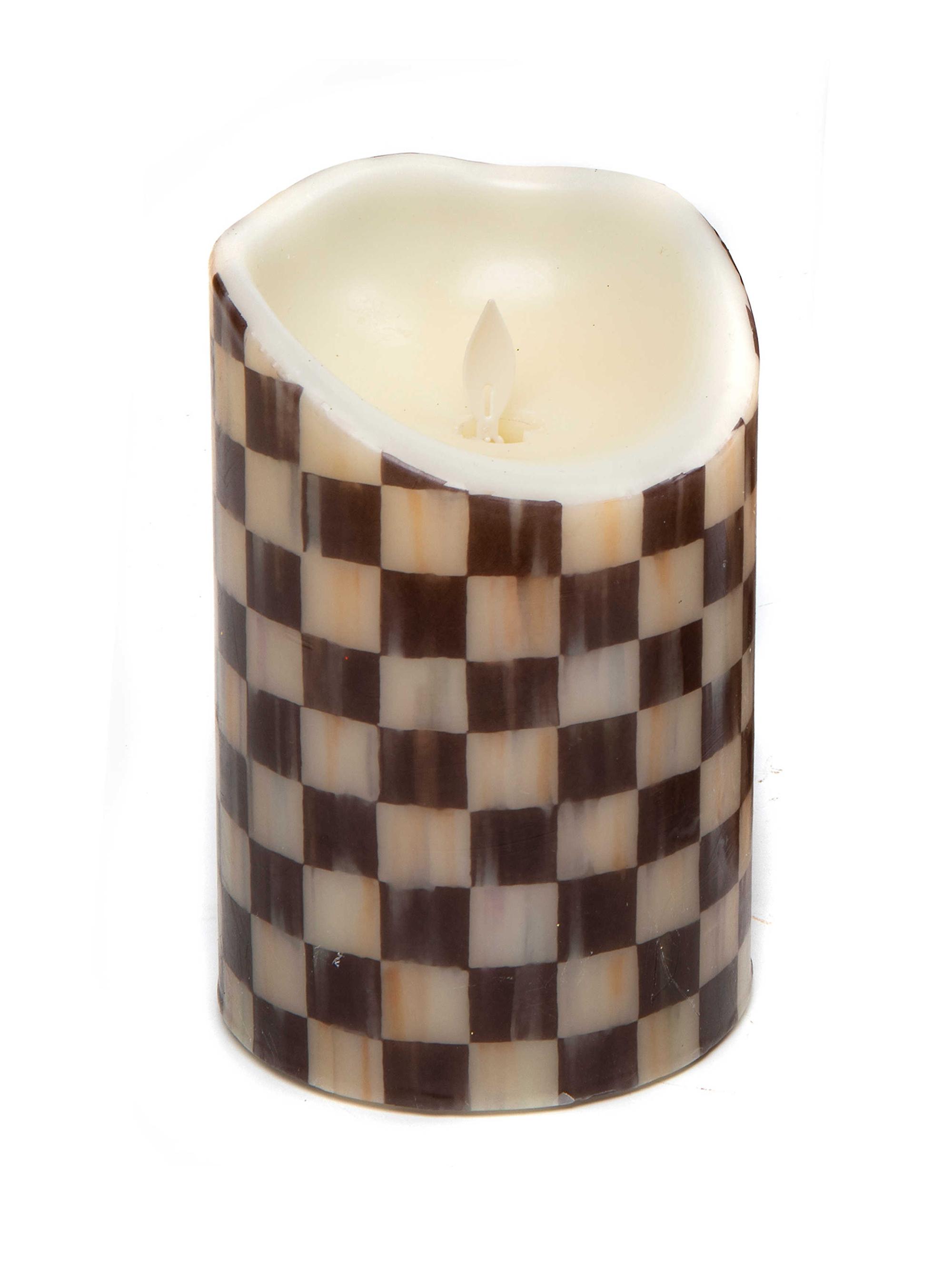 MacKenzie-Childs Courtly Check Flicker Faux Pillar Candle 6"