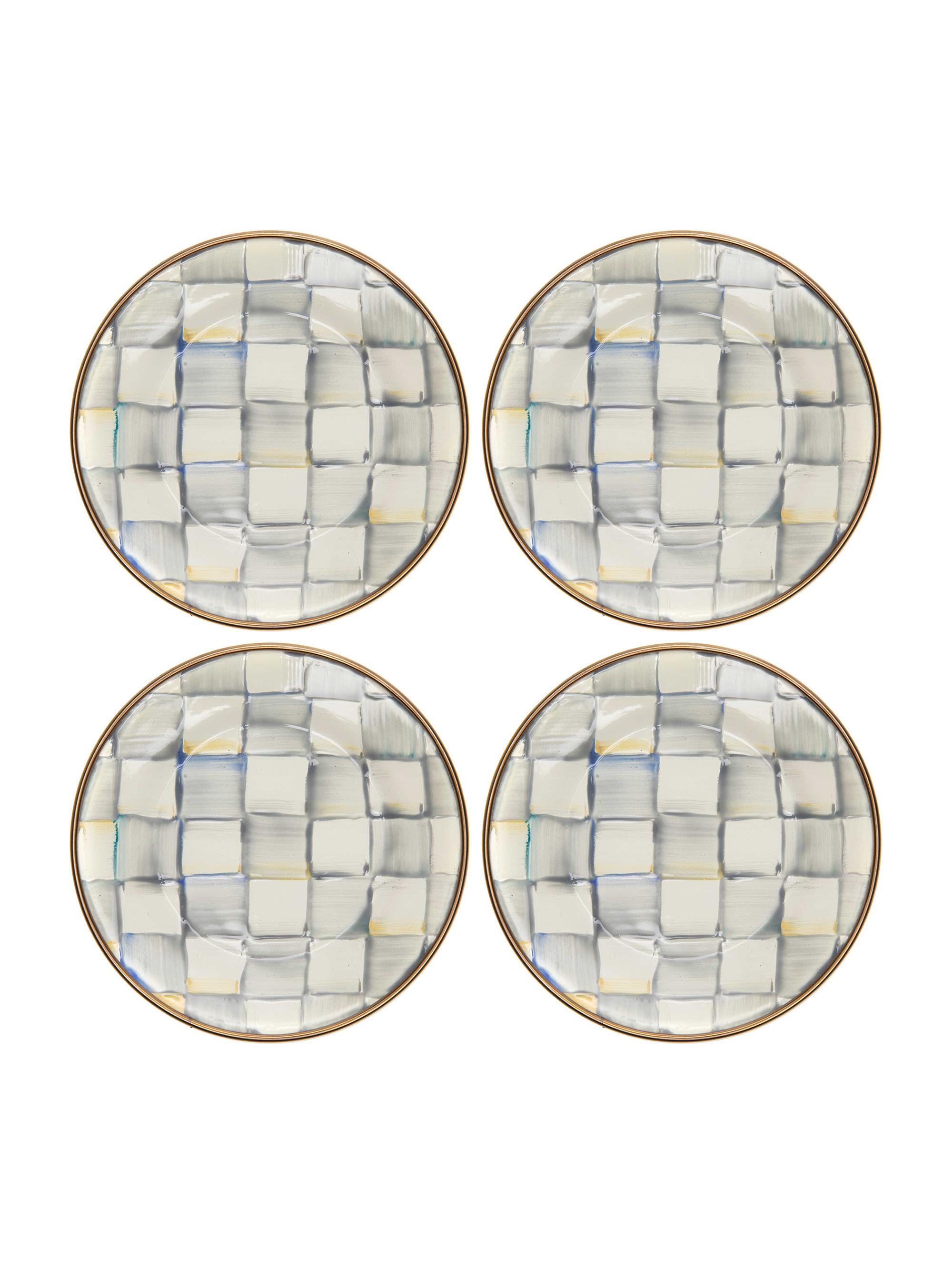 MacKenzie-Childs Sterling Check Enamel 4-Piece Appetizer Plate Set