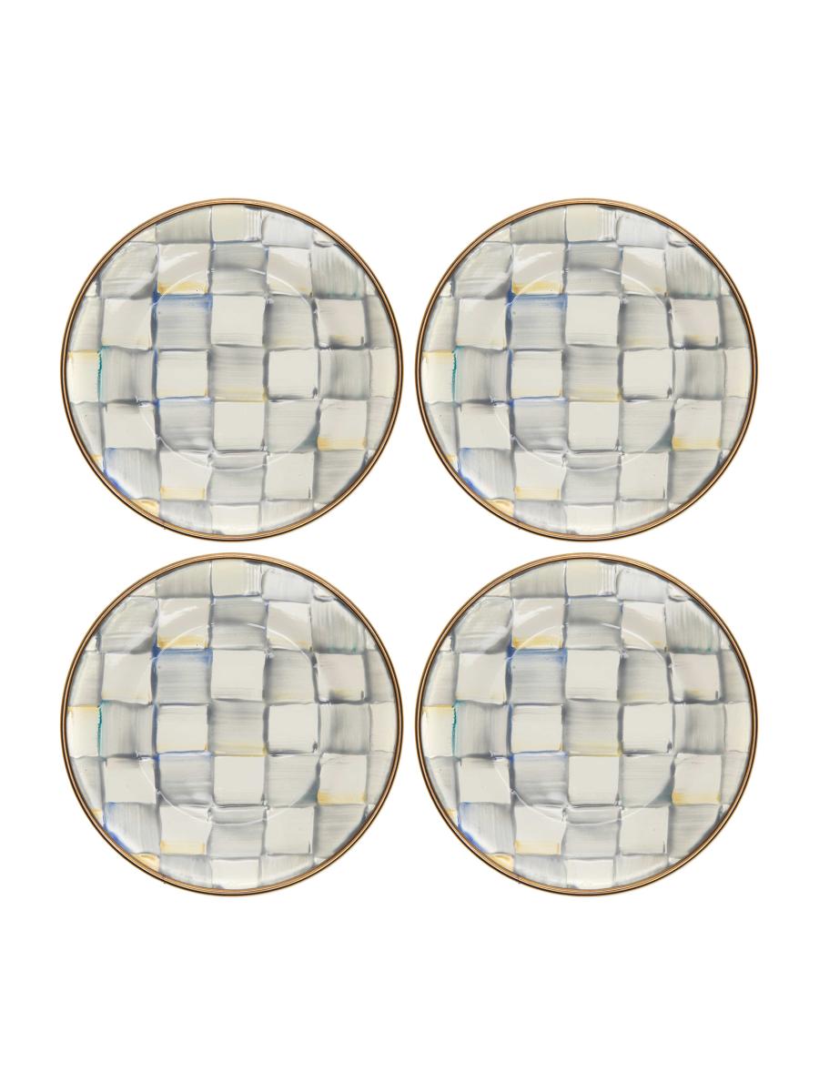 MacKenzie-Childs Sterling Check Enamel 4-Piece Appetizer Plate Set | Saks Fifth Avenue