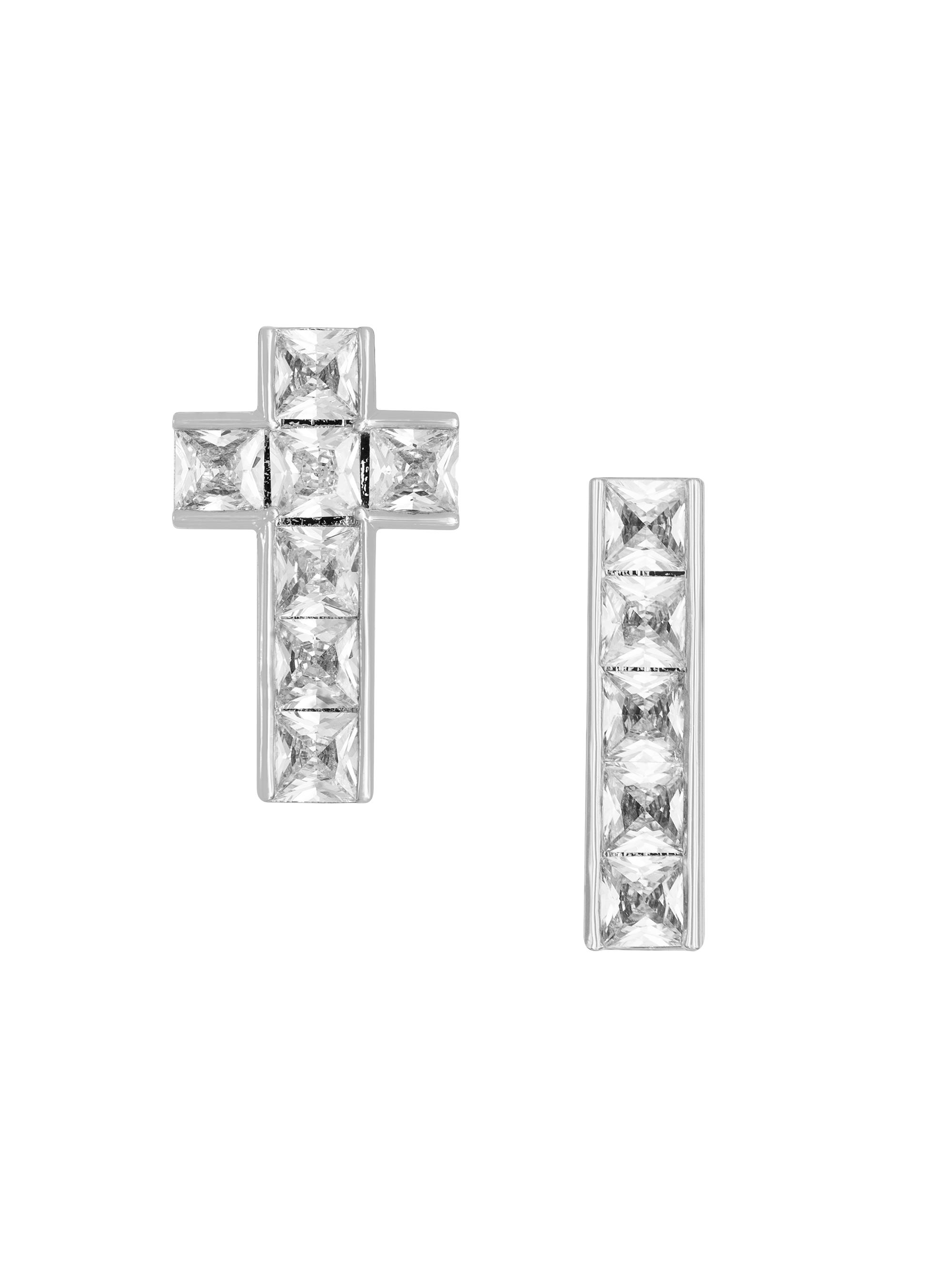 Darkai Women's Just The [Un]Ordinary 18K White-Gold-Plated & Cubic Zirconia Mismatch Cross Tennis Earrings - White