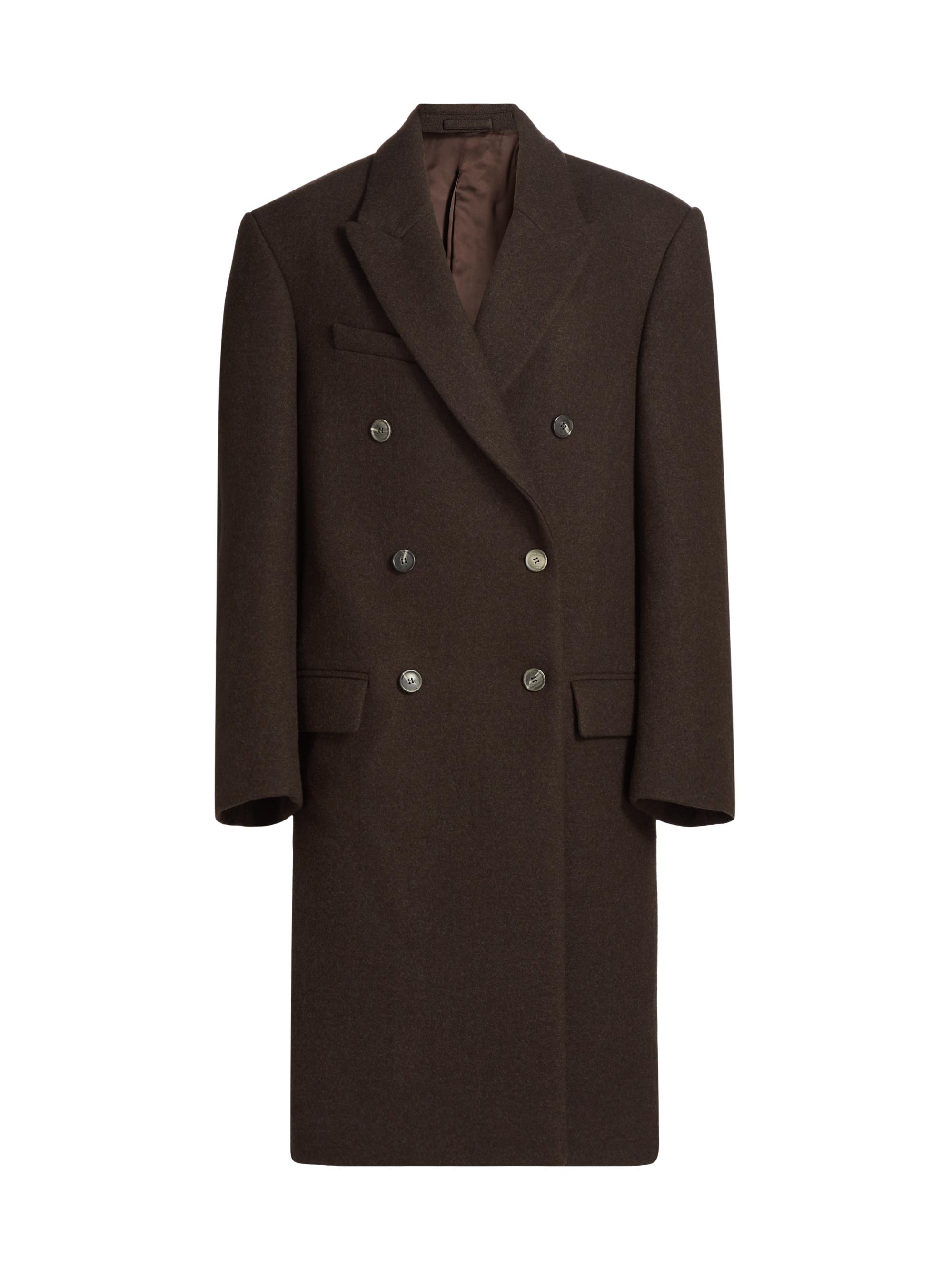 WARDROBE.NYC Women's Hailey Bieber Double-Breasted Wool Coat - Dark Brown