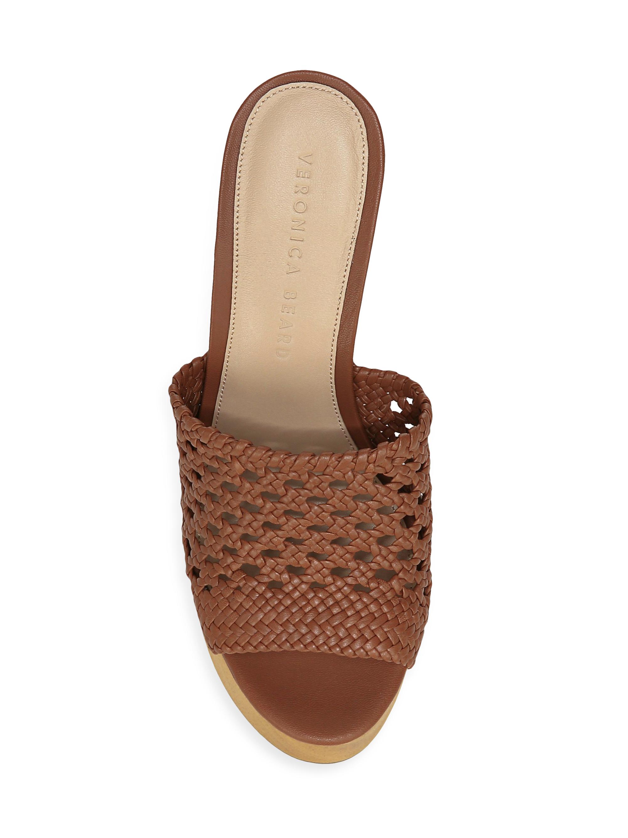 Veronica Beard Guadalupe Woven Leather Wooden-Heel Mules | Saks