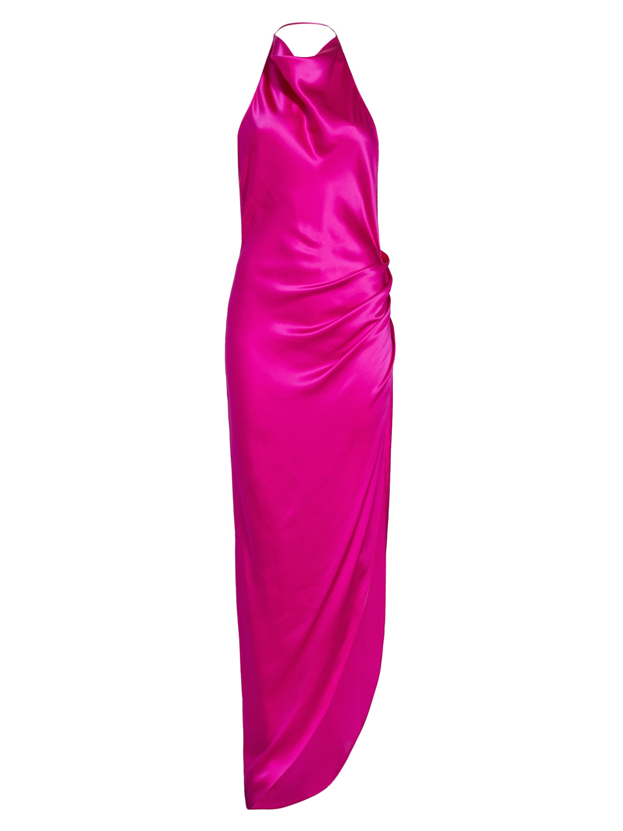 Amanda Uprichard Women's Elektra Gathered Silk Halter Gown - Dark Hot Pink
