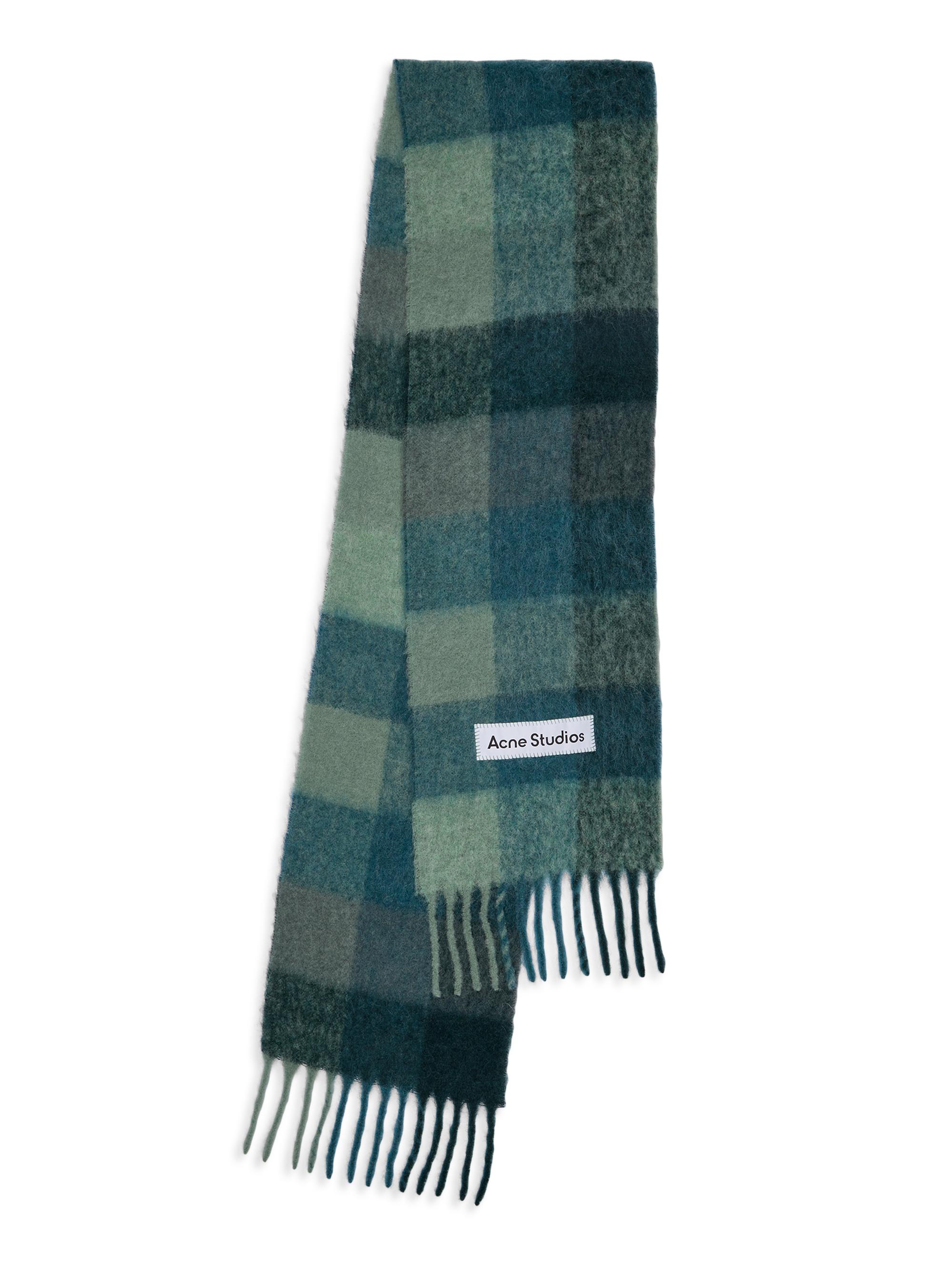 Acne Studios Men's Main Vally Checkered Fringe Scarf - Teal Grey