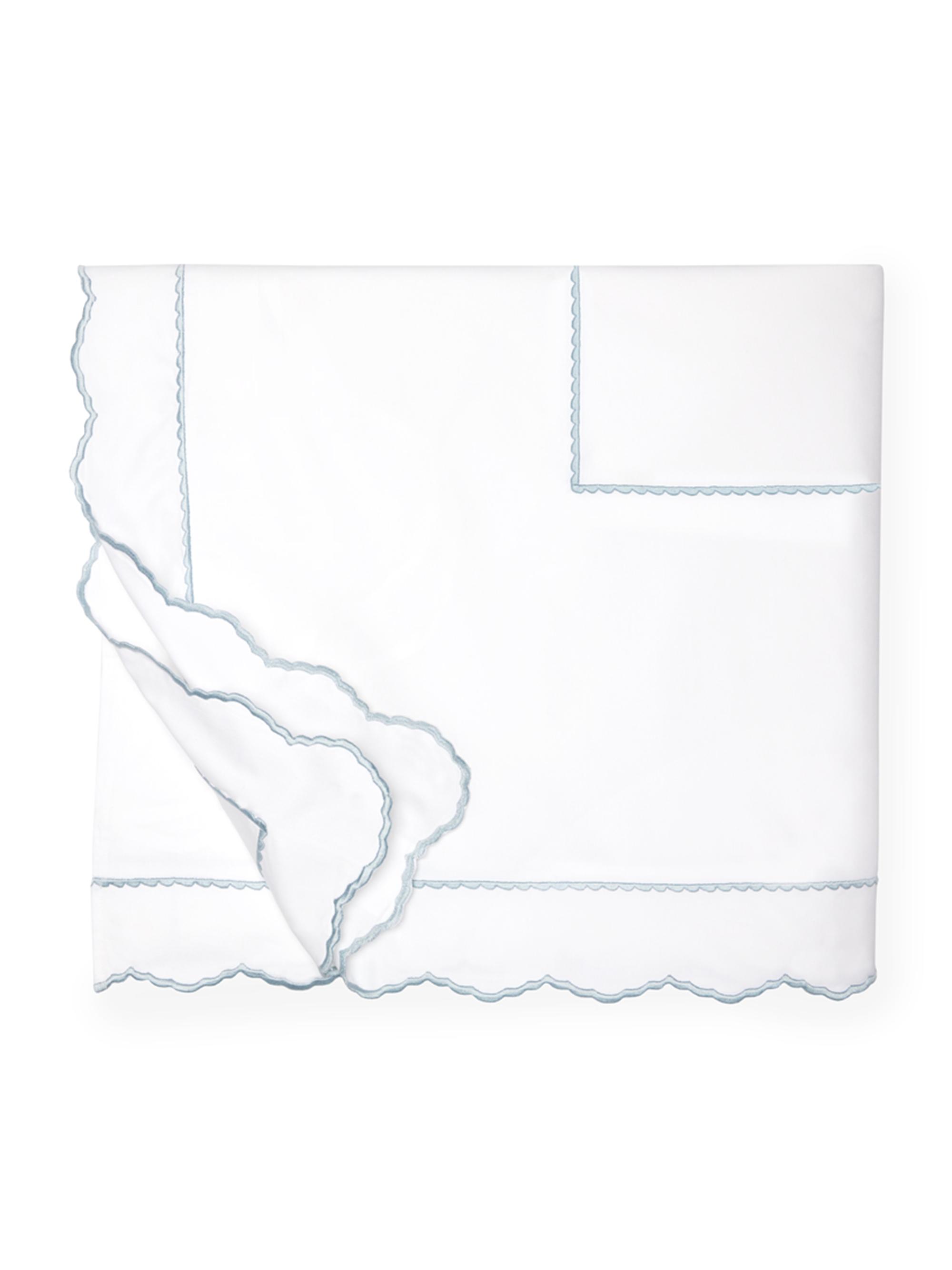 Sferra Pienza Scalloped Cotton Duvet Cover - White Blue Twin