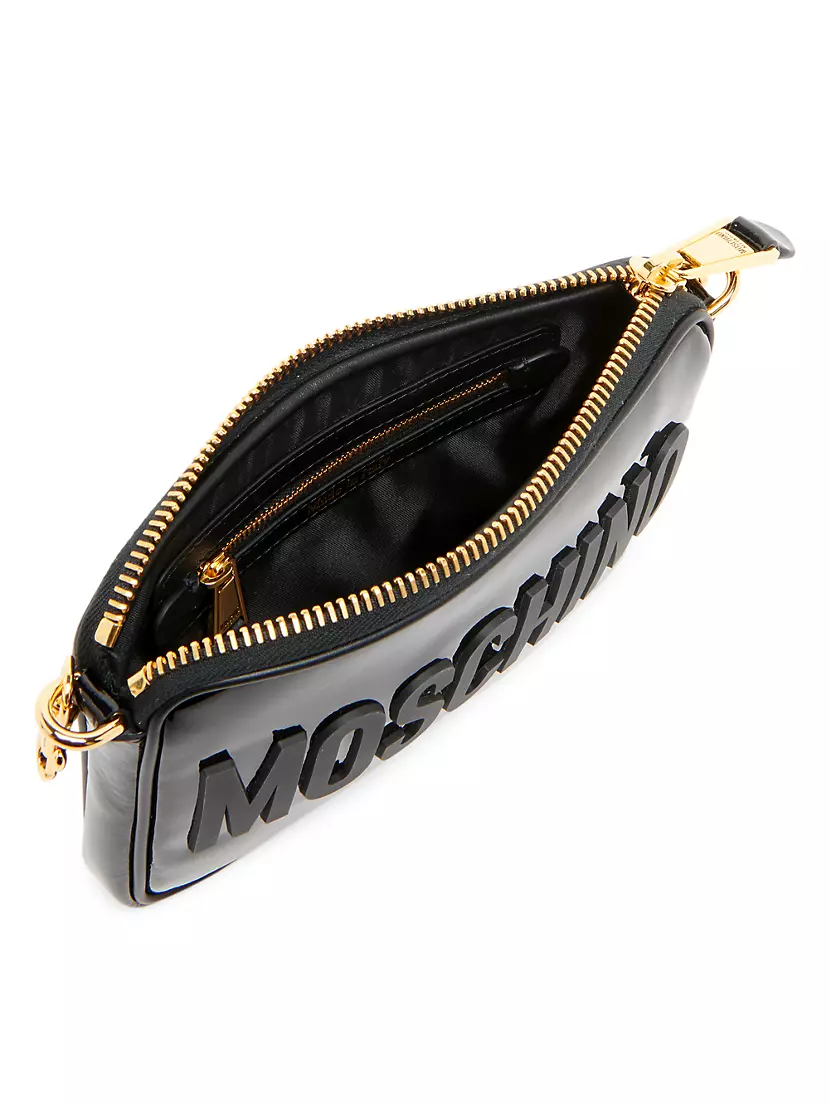 Shop Moschino Patent Leather Logo Shoulder Bag