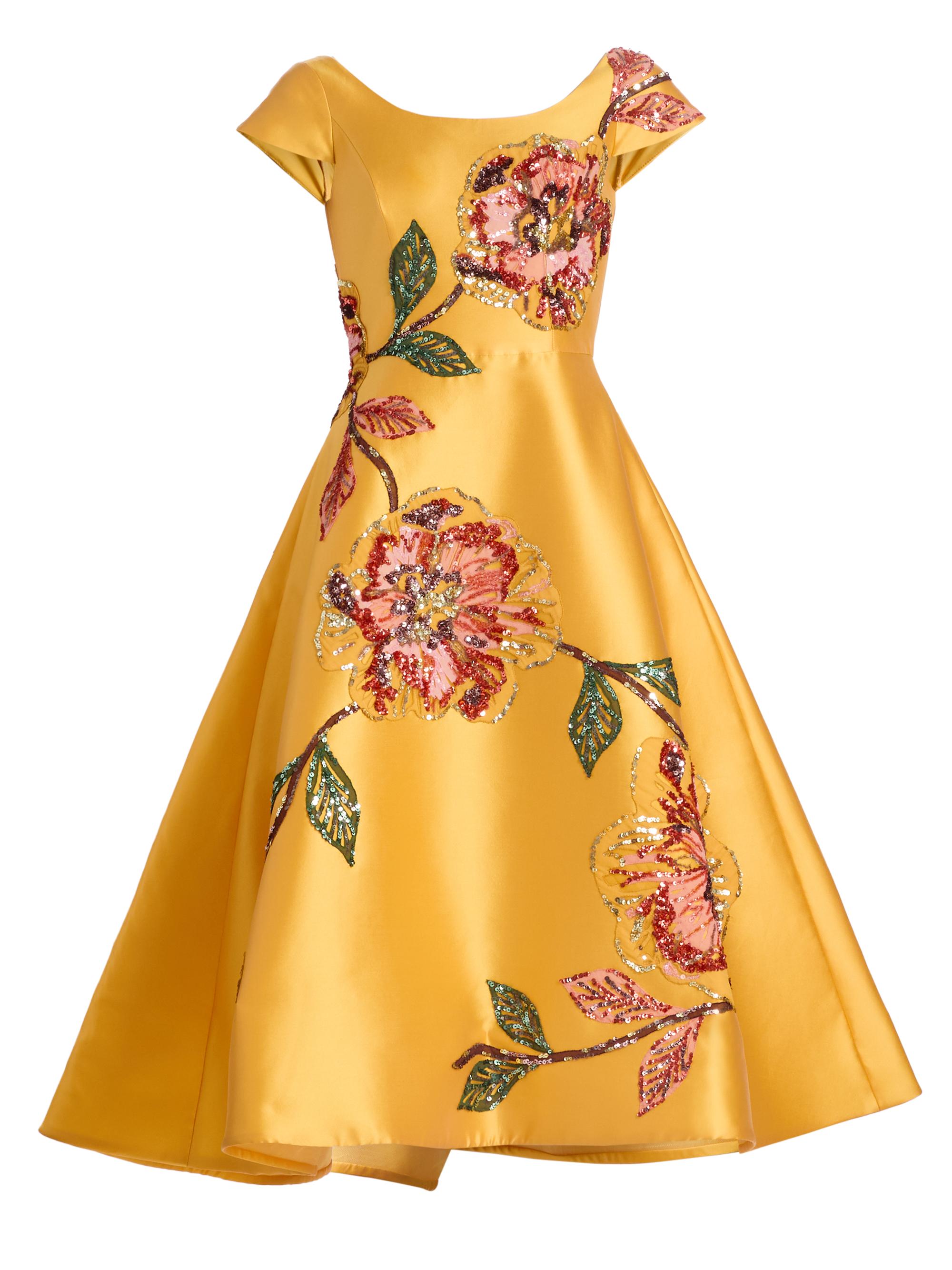 Amsale Women's Embellished Floral Mikado Cocktail Dress - Marigold