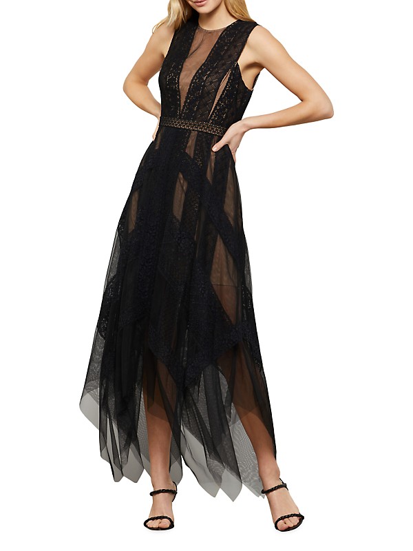 Shop BCBGMAXAZRIA Andi Asymmetric Lace & Tulle Maxi Dress Shop BCBGMAXAZRIA Andi Asymmetric Lace & Tulle Maxi Dress