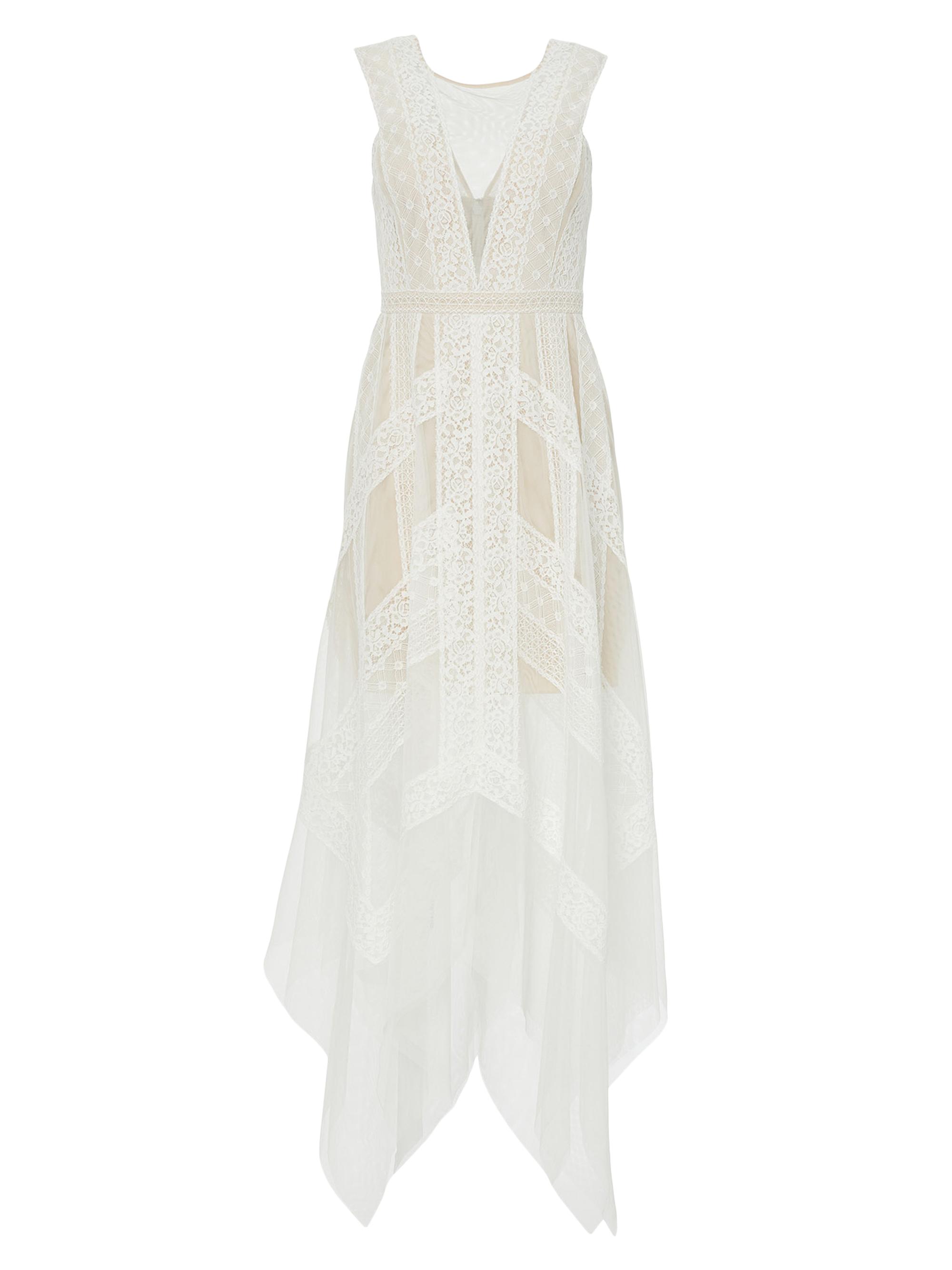 BCBGMAXAZRIA Andi Asymmetric Lace & Tulle Maxi Dress | Saks Fifth