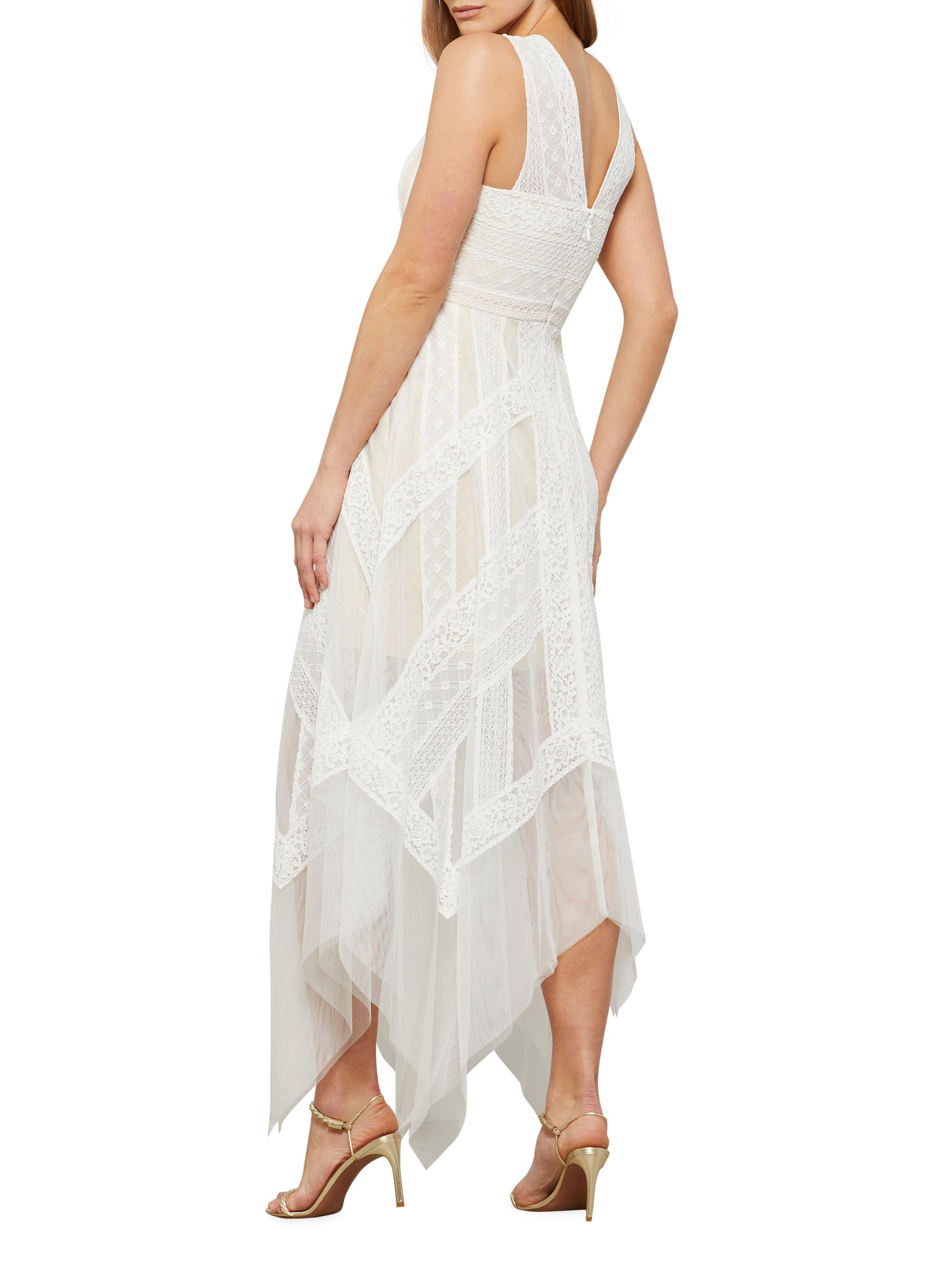 BCBGMAXAZRIA Andi Asymmetric Lace & Tulle Maxi Dress | Saks Fifth