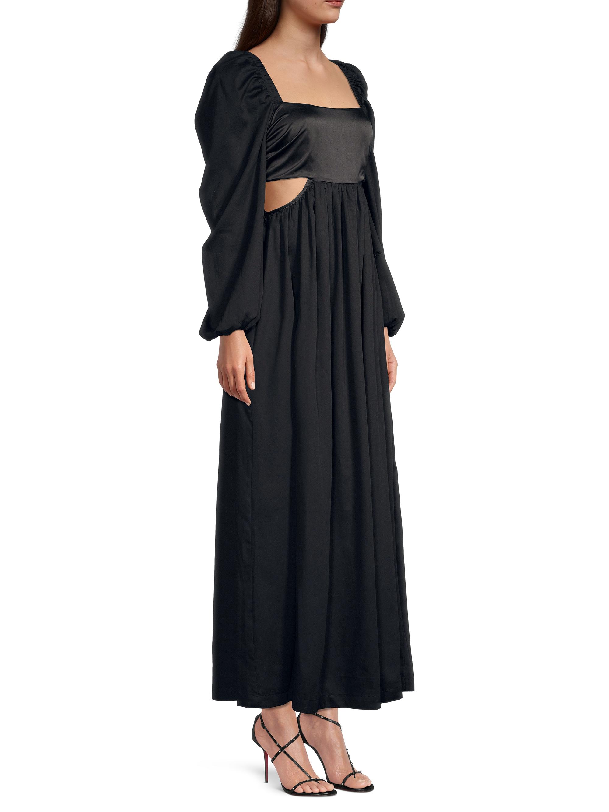 chinese dress ladies Satin Flow Balloon Sleeve Maxi Dress (Black)  Blu Jean Blues