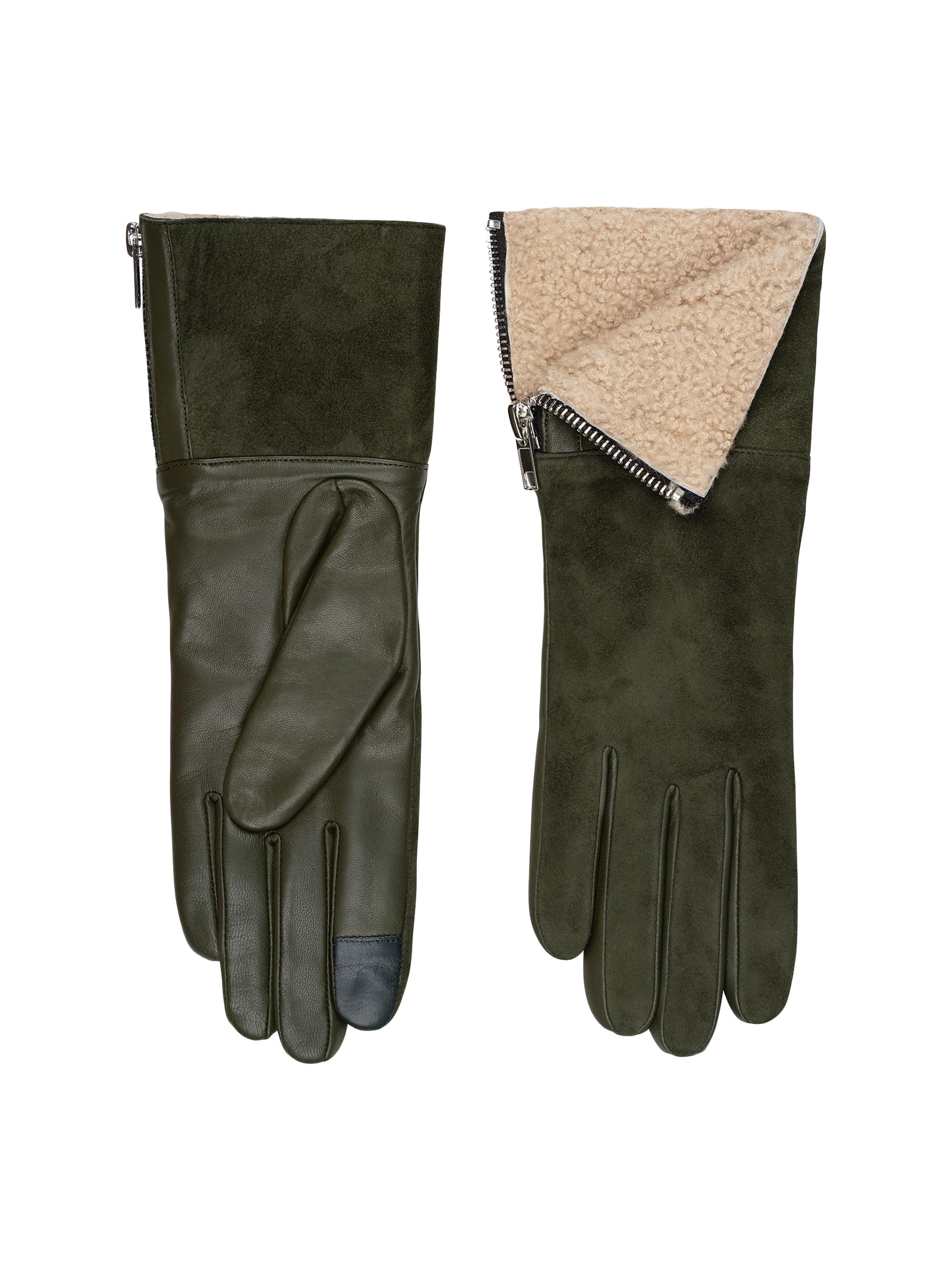 Carolina Amato Women's Touch Tech Shearling-Lined Leather Gloves - Olive