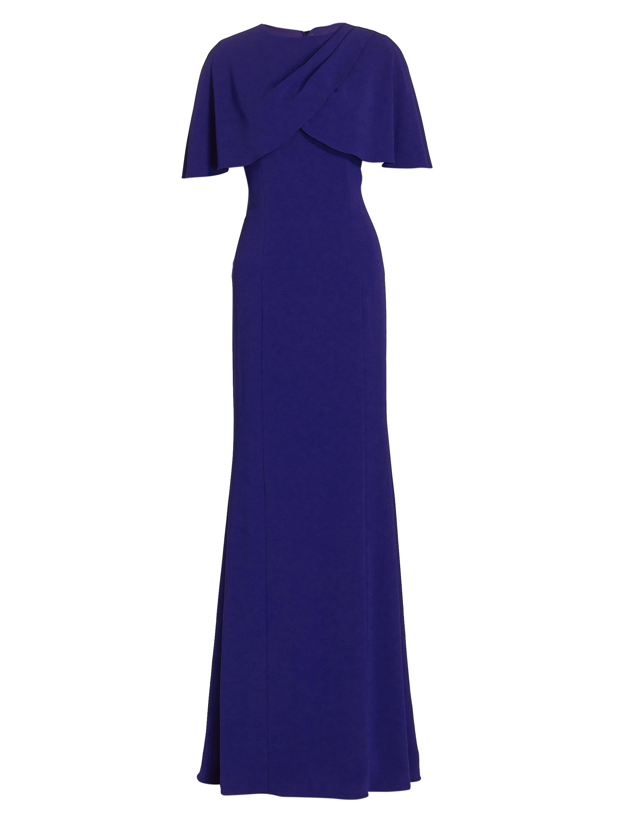 Teri Jon by Rickie Freeman Women's Capelet Crepe Column Gown - Royal Blue