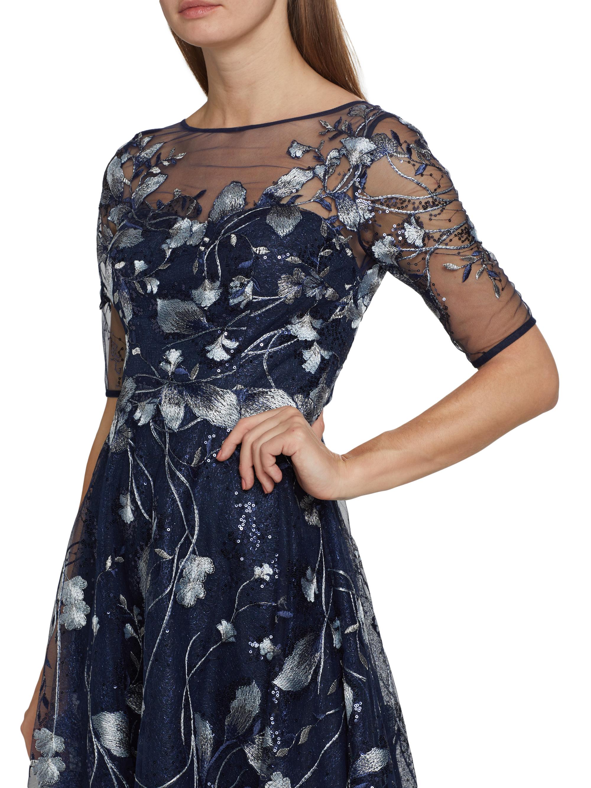 teri jon cocktail dresses Teri Jon Metallic Jacquard Shirtdress Gown With Floral Print – Glasscock  Boutique main image 0