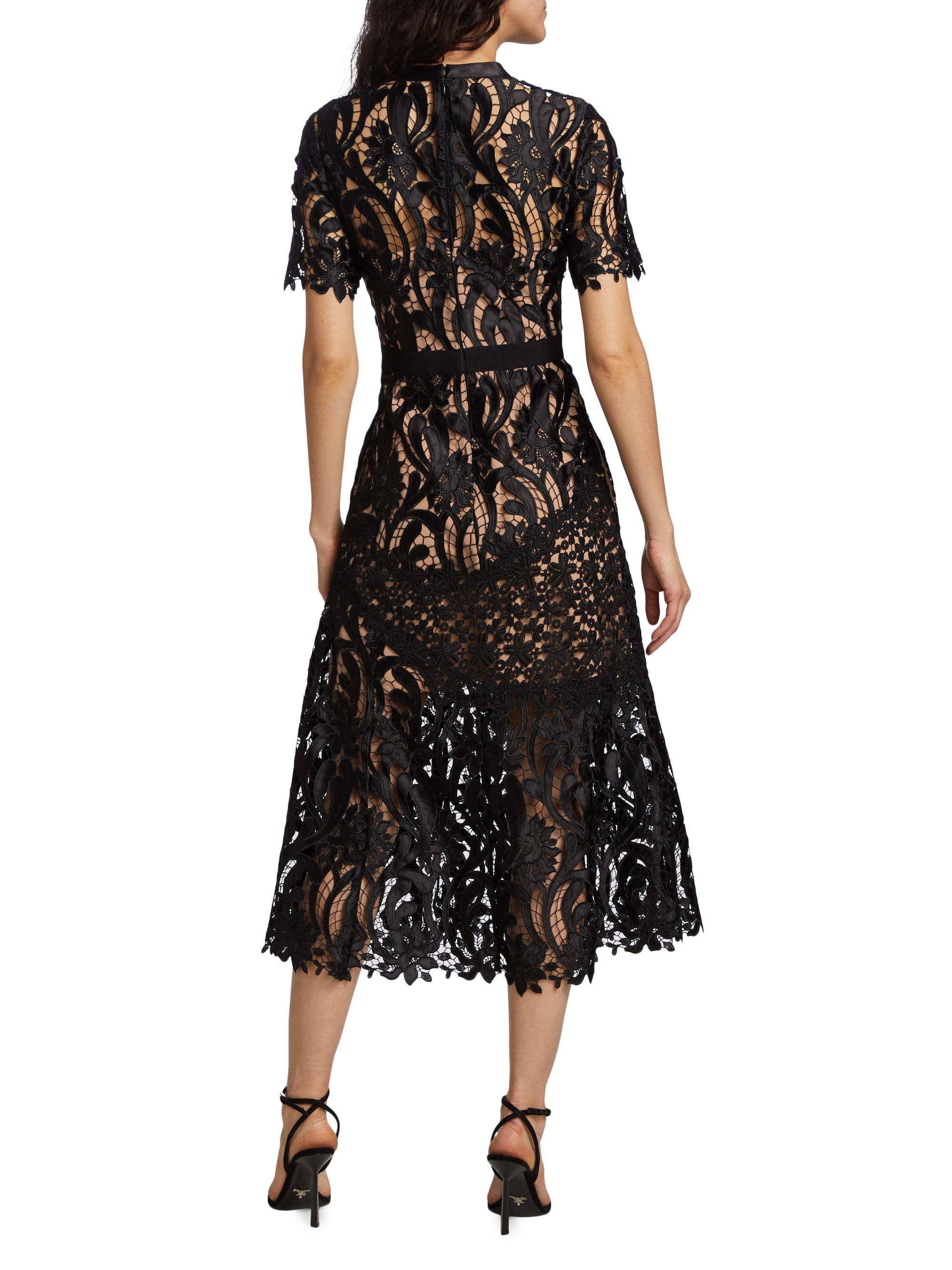 Self-Portrait Women's Prairie Guipure Lace Midi-Dress - Black - Size 2