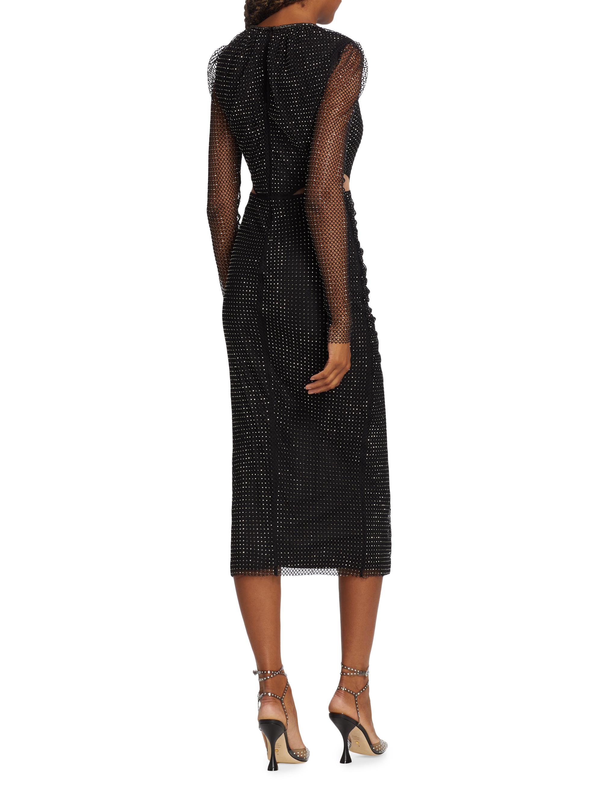 Self-Portrait Diamante Fishnet Midi-Dress | Saks Fifth Avenue