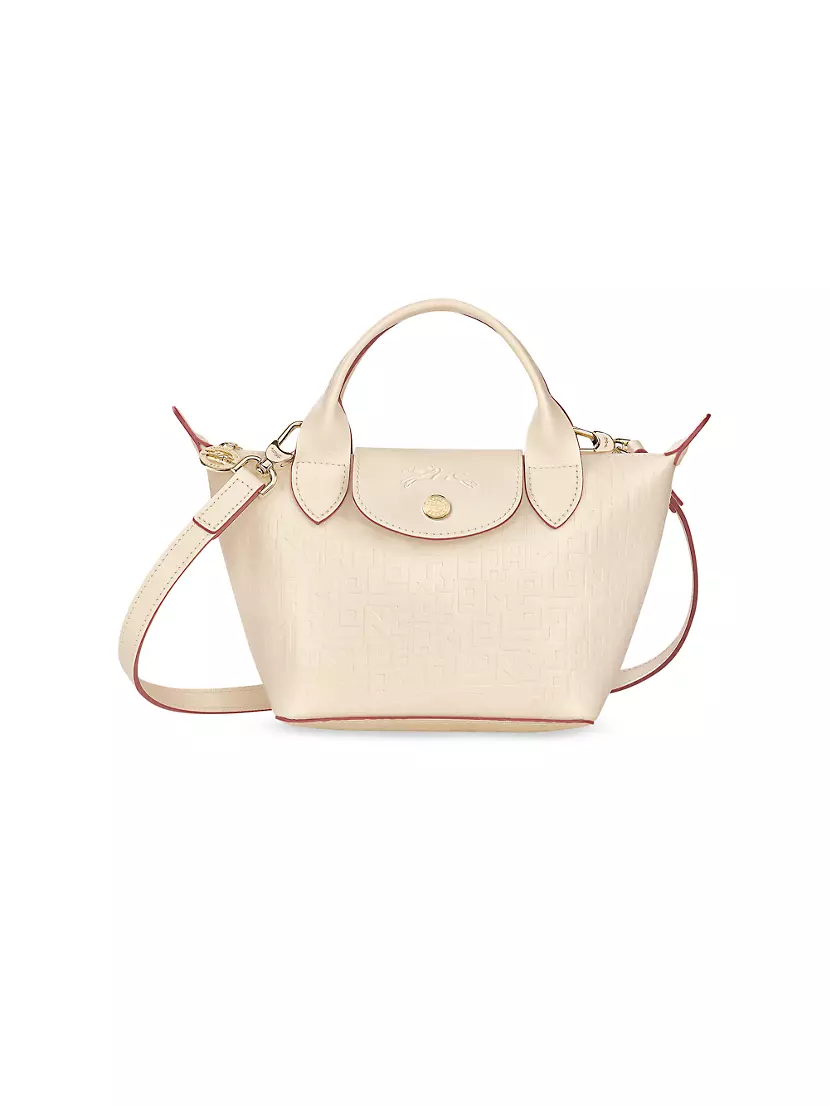 Longchamp Le Pliage Cuir Extra Small Top Handle Bag in White