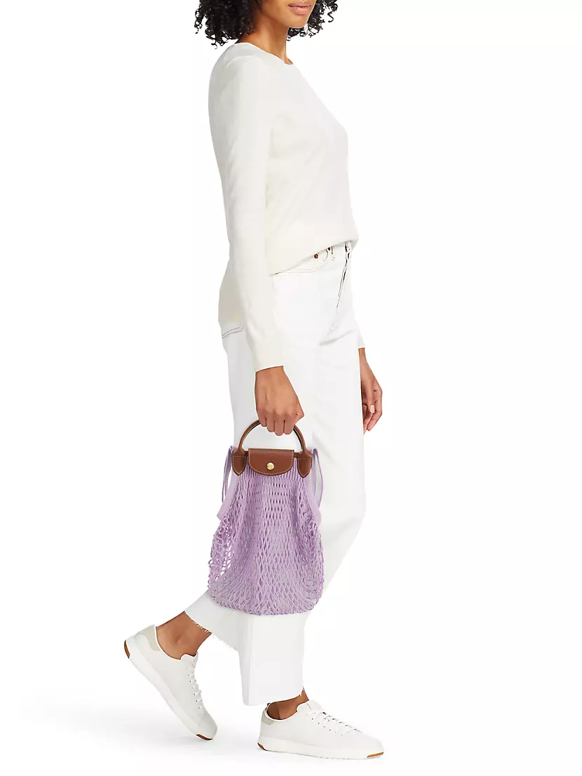 Longchamp Neutrals Le Pliage Filet Knit Tote Bag