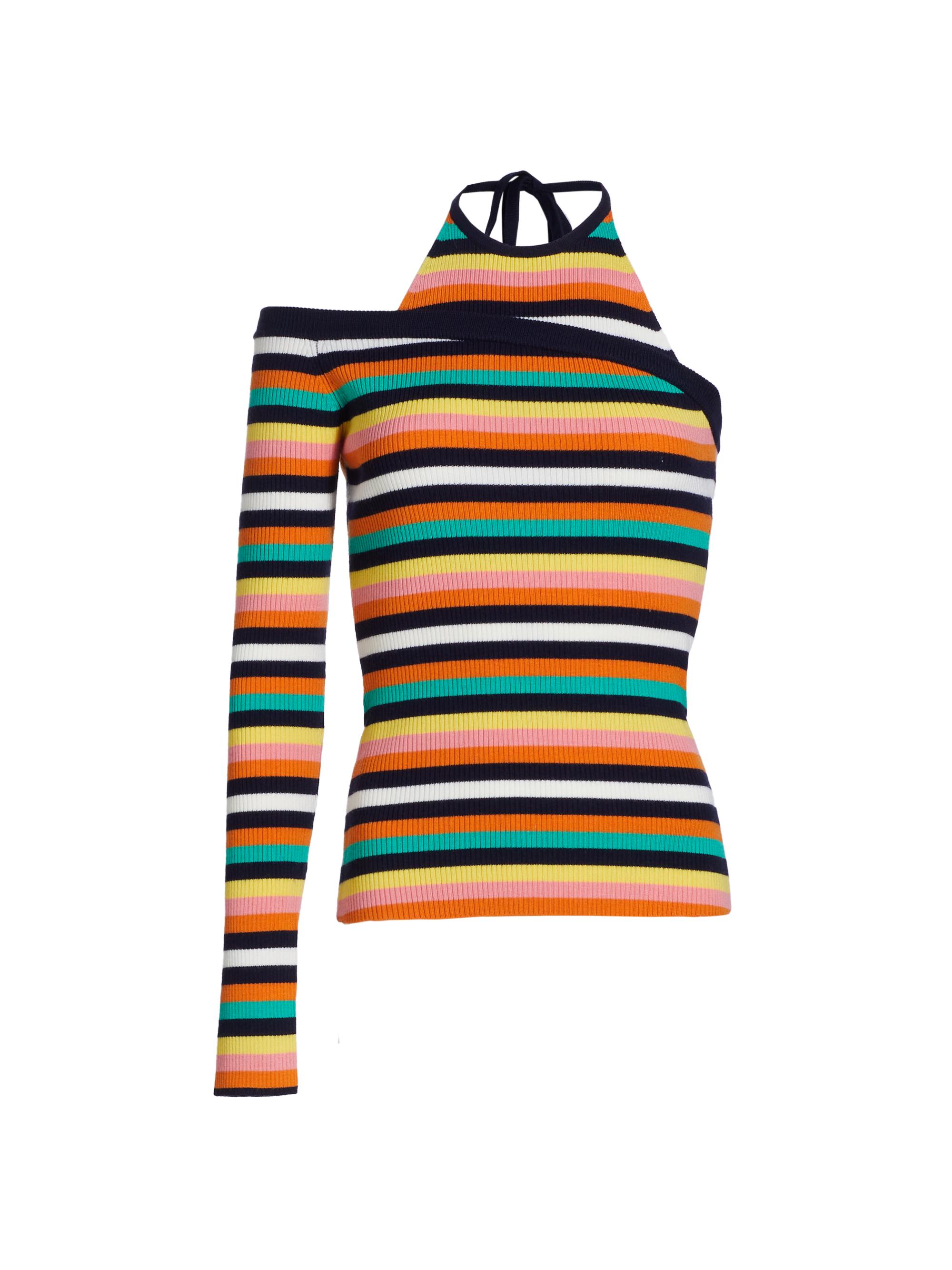 Monse Women's One-Sleeve Halter Top - Rainbow Stripe