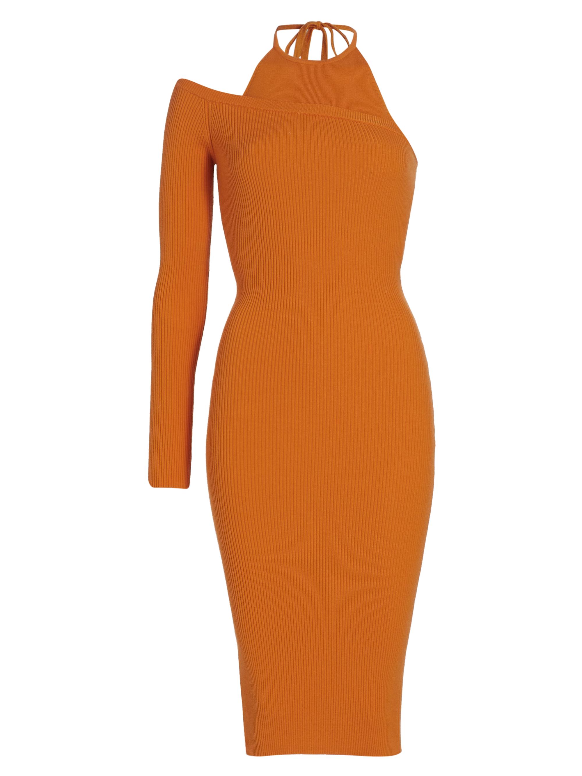 Monse Women's One-Sleeve Halter Midi-Dress - Bright Orange