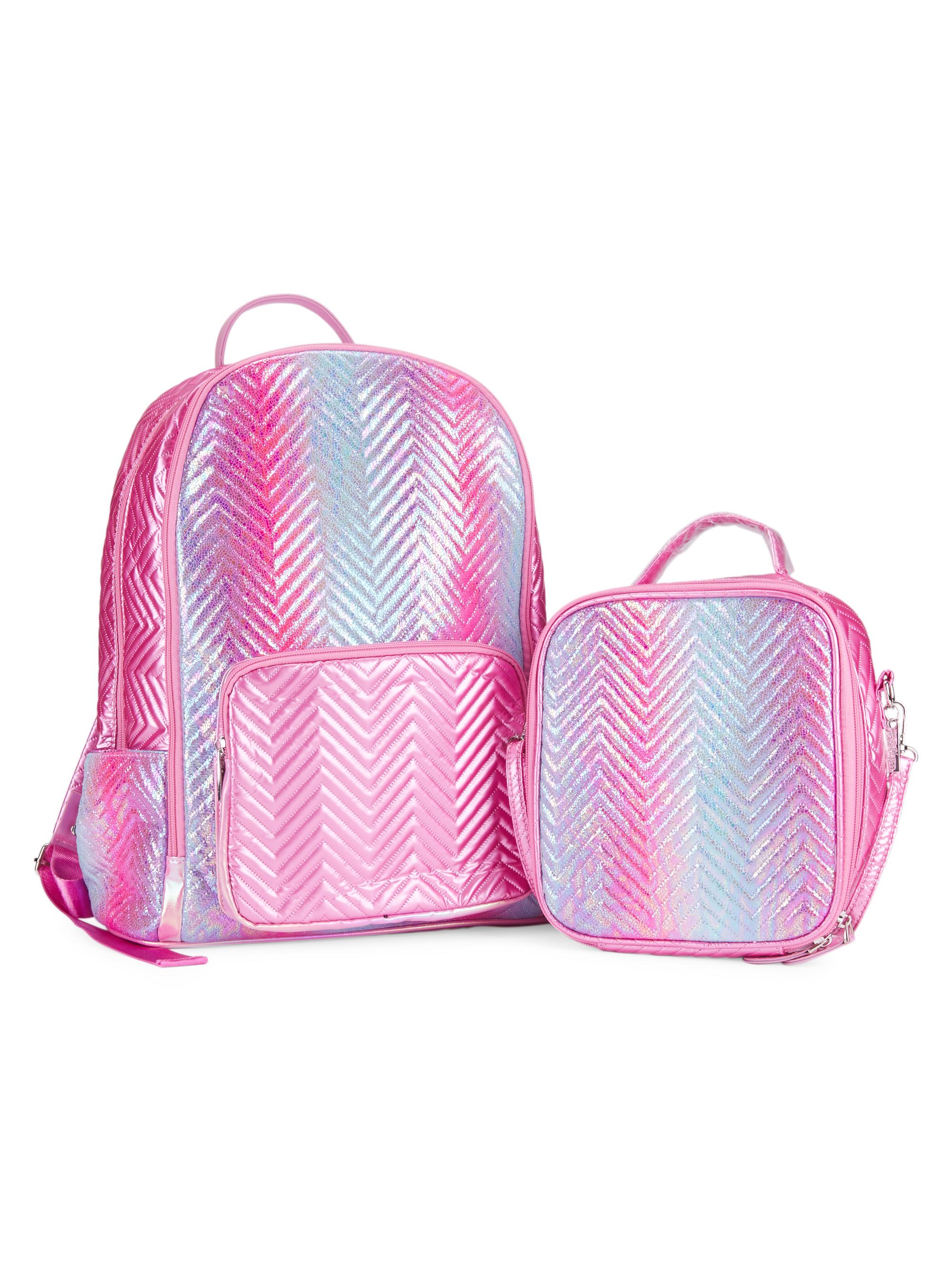 Bari Lynn Rainbow Chevron Backpack & Lunch Box Set - Pink