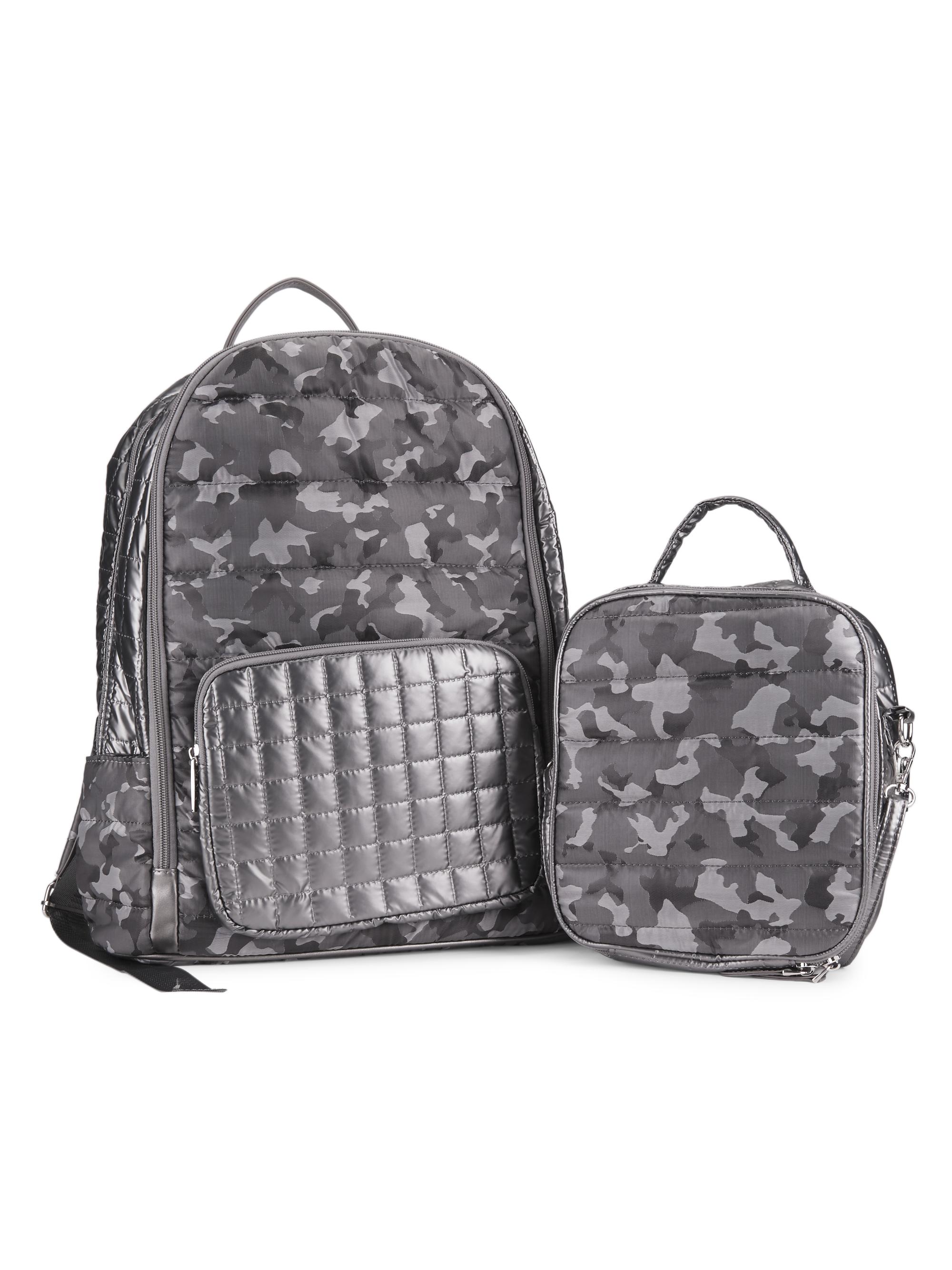 Bari Lynn Kid's Quilted Camo Backpack & Lunch Box Set - Grey