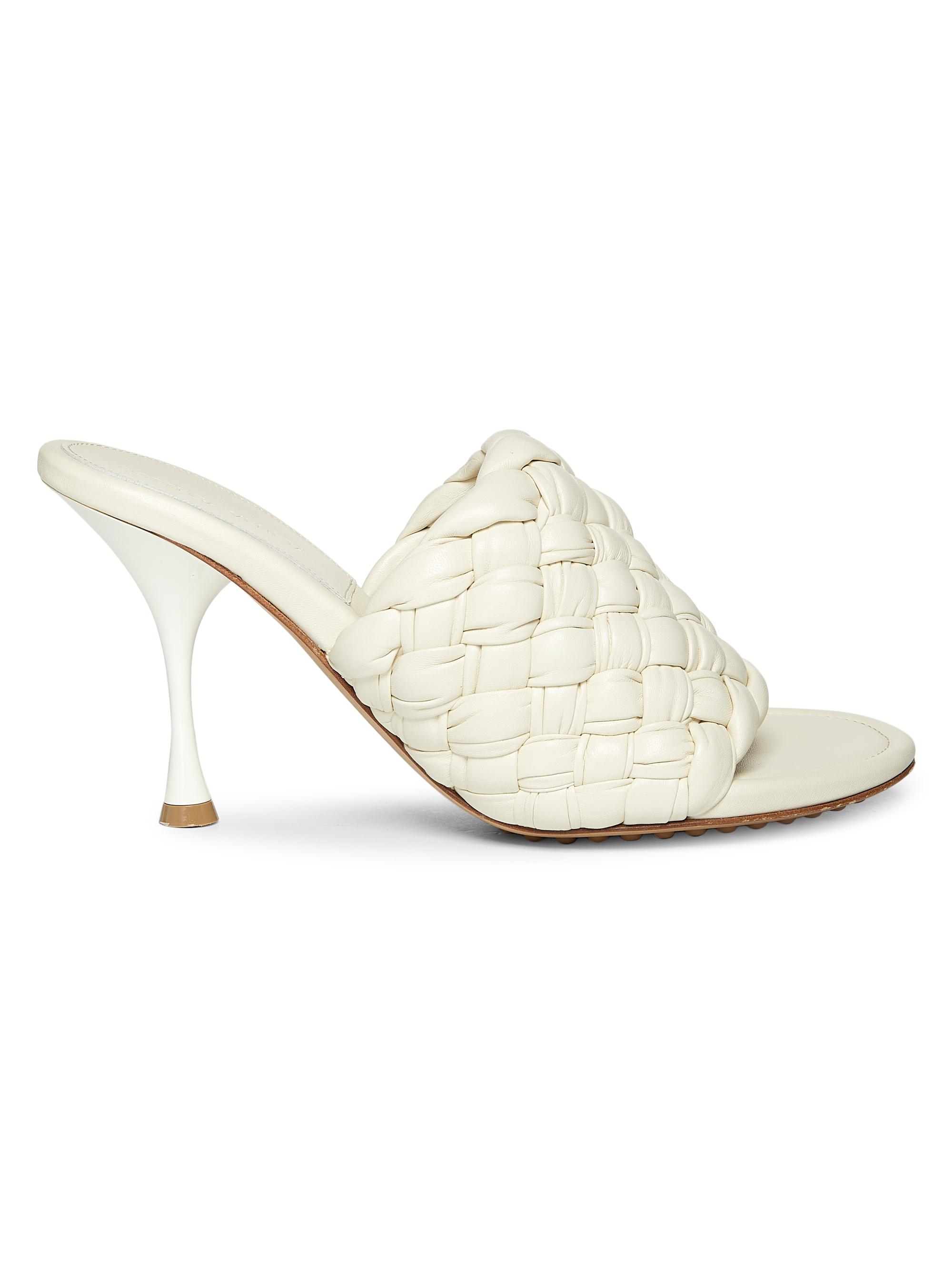 Bottega Veneta Women's Dot 90MM Woven Leather Mules - White