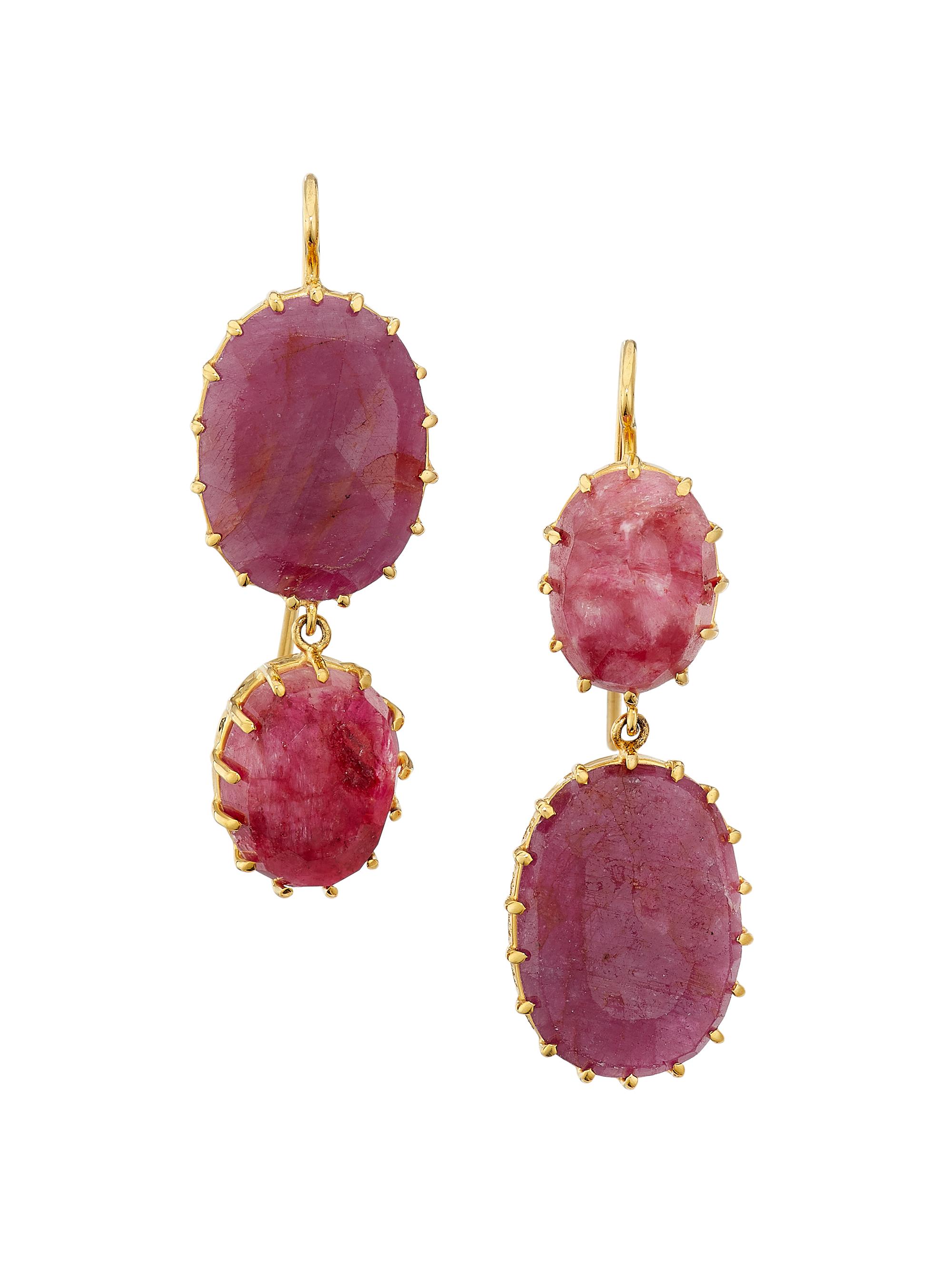 Renee Lewis Women's 18K Yellow Gold & Ruby Drop Earrings - Yellow Gold