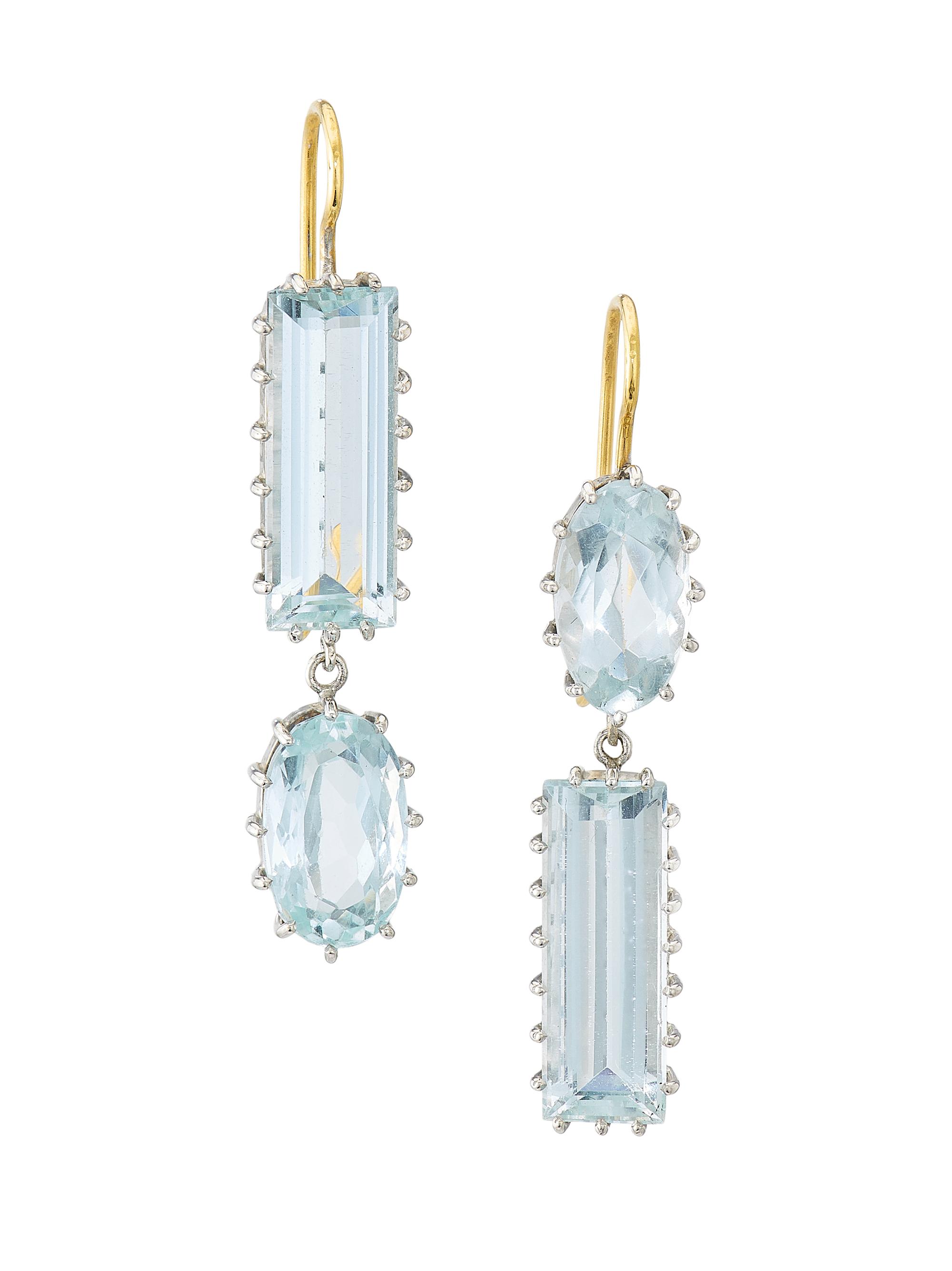 Renee Lewis Women's Two-Tone 18K Gold & Aquamarine Drop Earrings - White Gold