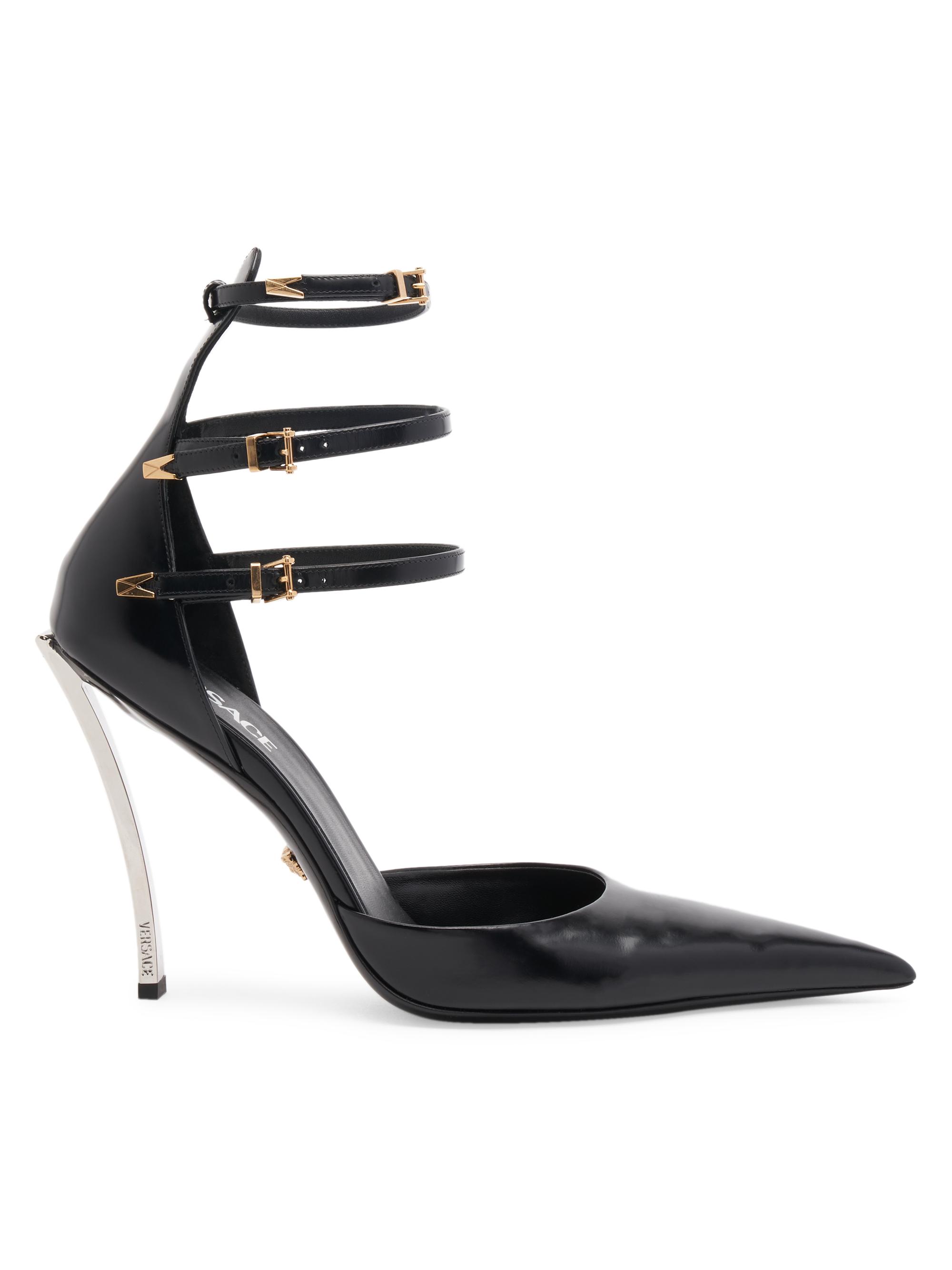 Versace Leather Sculptural-Heel Ankle-Strap Pumps Saks Fifth