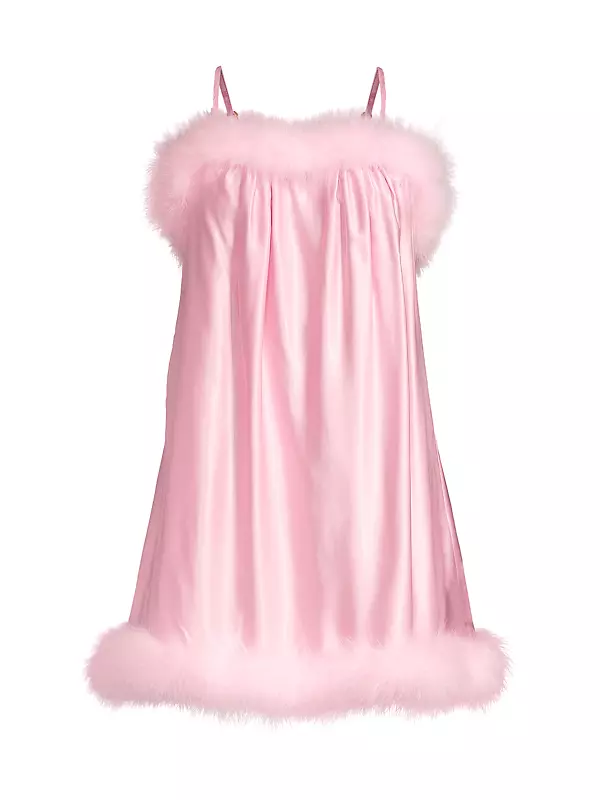 Sleeper Women's French Kiss Ostrich-Trim Minidress - Pink - Size Small