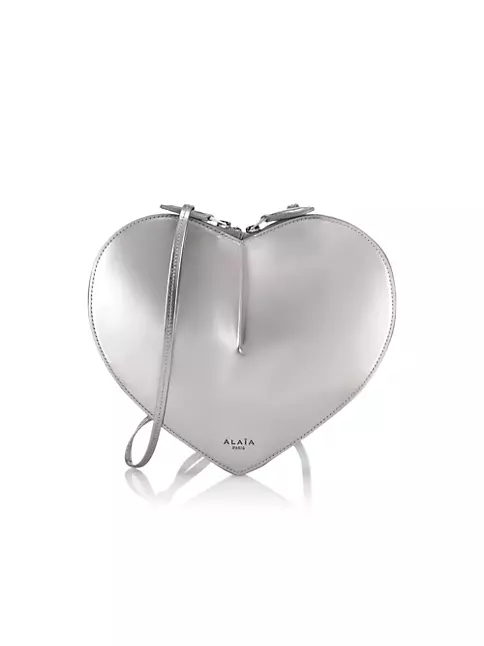 SAINT LAURENT Metallic Calfskin Monogram Heart Key Pouch Silver
