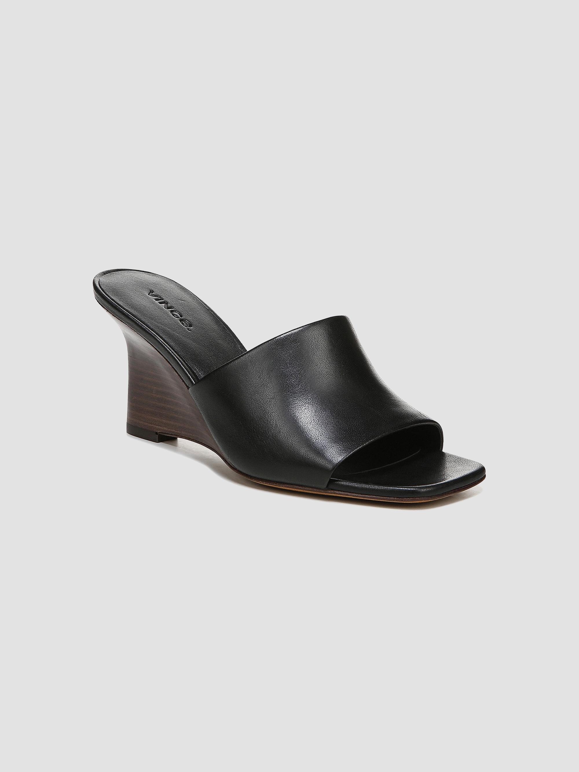 Vince Women's Pia 75MM Leather Wedge Sandals - Black | Thumbnail 2