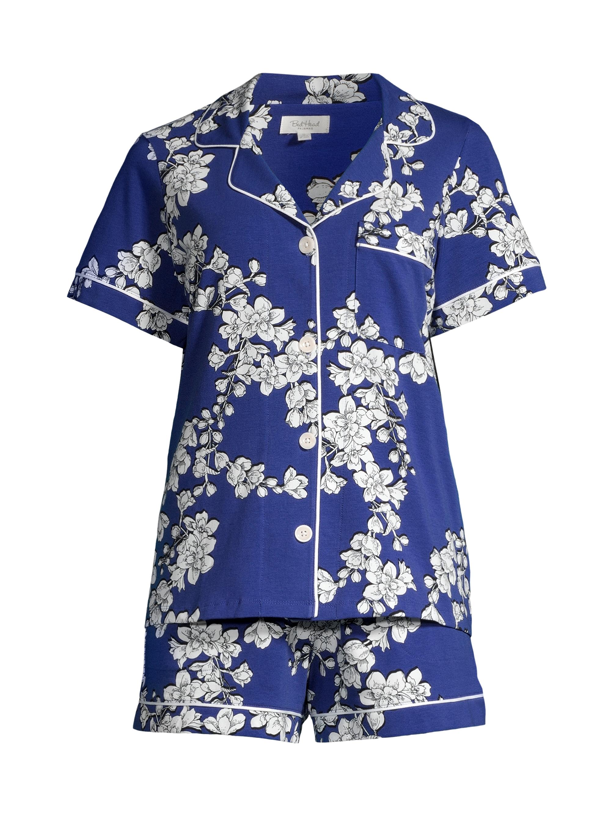 BedHead Pajamas Women's Blossom Classic Shorty 2-Piece Pajama Set - Navy Shadow Blossom