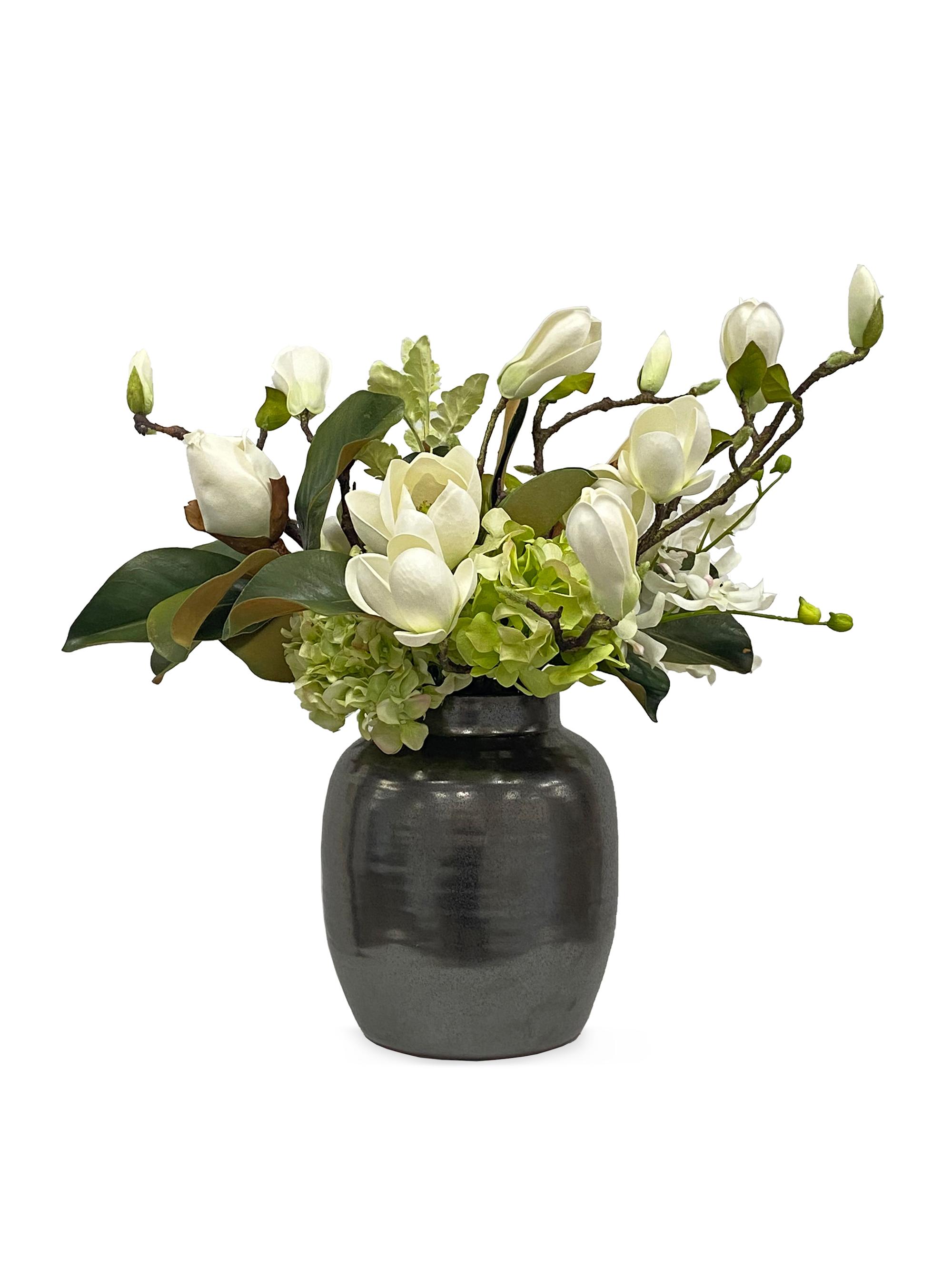 Winward Home Everyday Floral Magnolia Hydrangea Arrangement - White Green