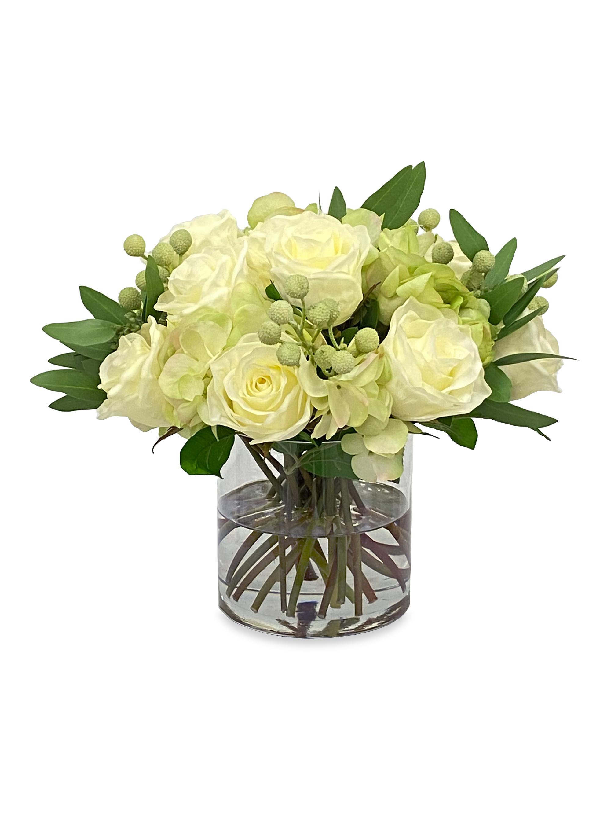 Winward Home Everyday Floral Rose Hydrangea Arrangement - White Green