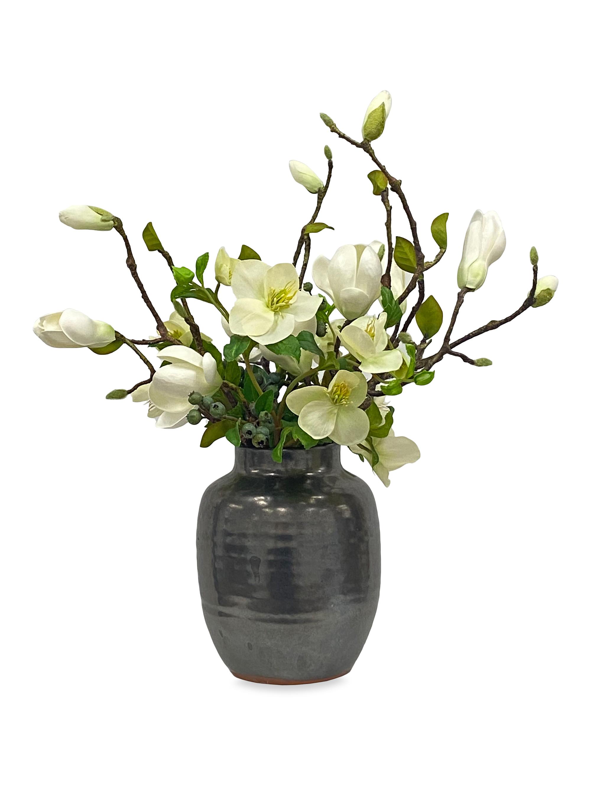 Winward Home Everyday Floral Magnolia Berry Arrangement - White Green