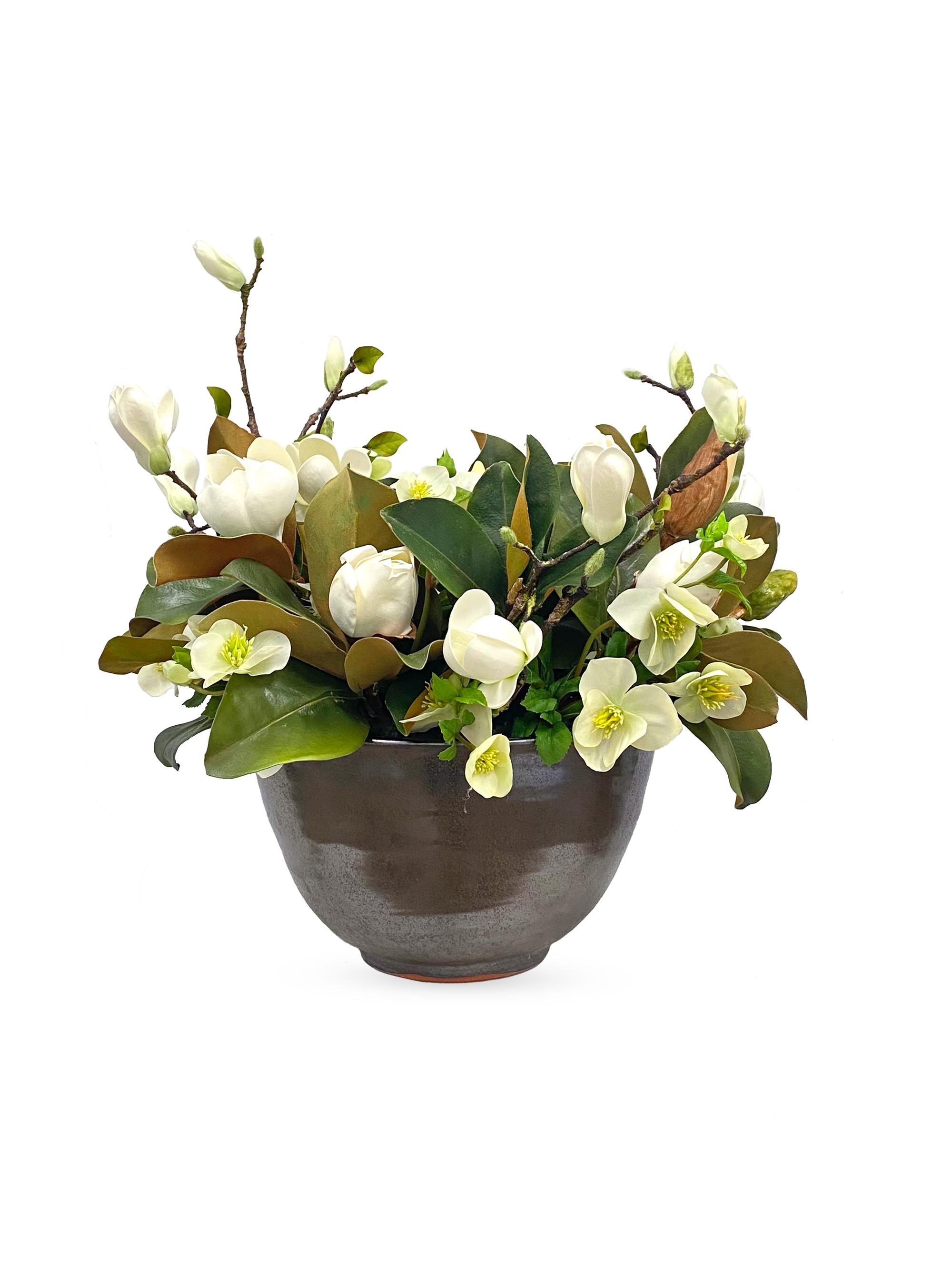 Winward Home Everyday Floral Magnolia Hellebores Arrangement - White Green