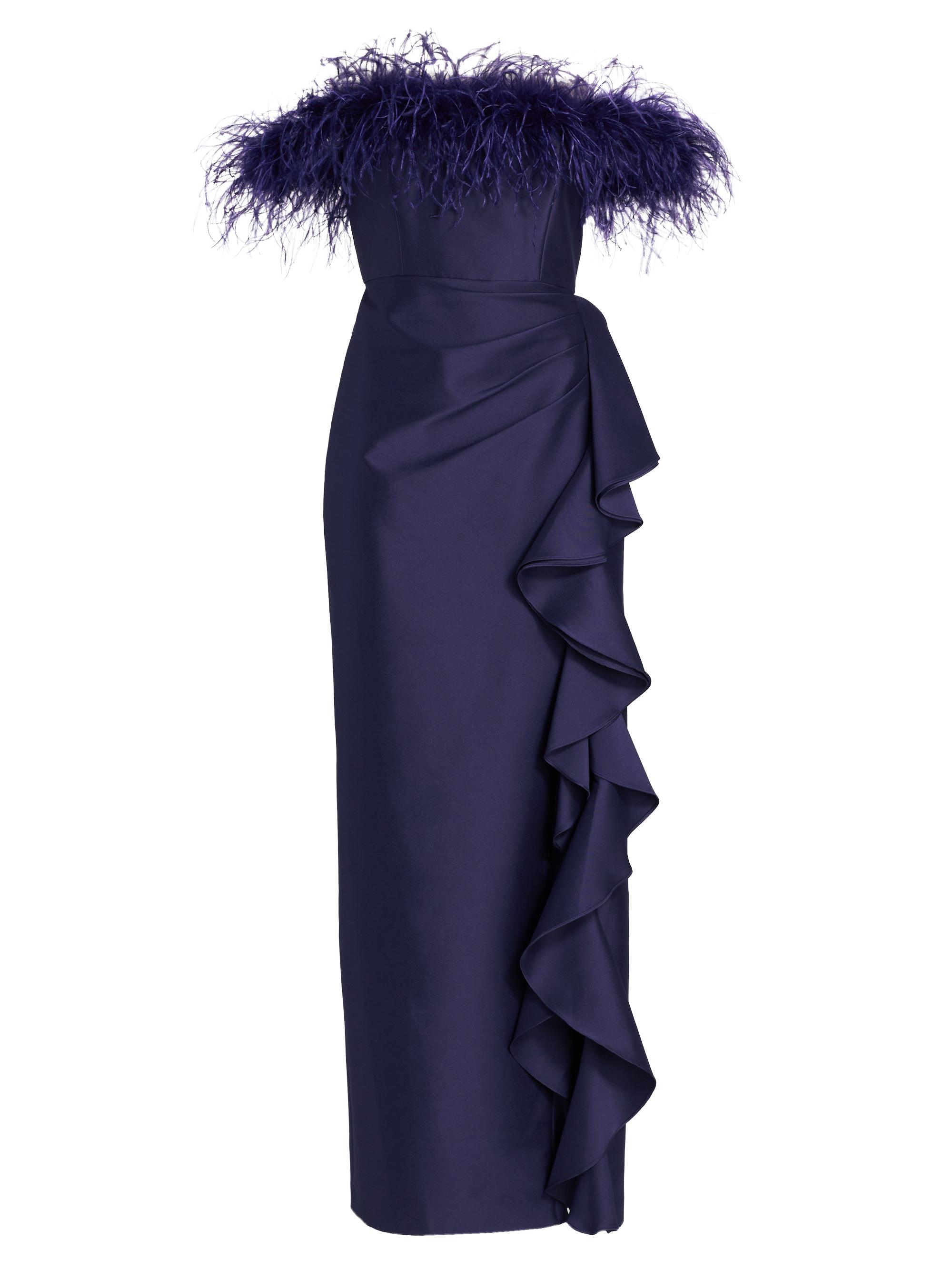 Badgley Mischka Women's Feather-Embellished Off-The-Shoulder Gown - Navy