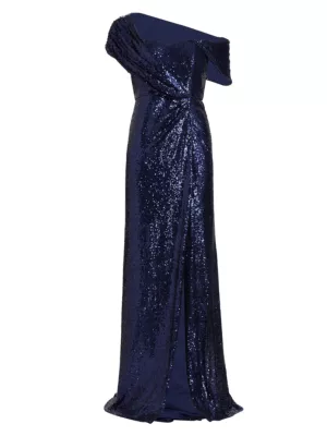 Badgley Mischka Women's Sequin Floor-Length Gown - Navy