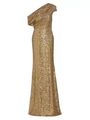 Shop Badgley Mischka Asymmetric Draped Sequin Gown | Saks Fifth Avenue