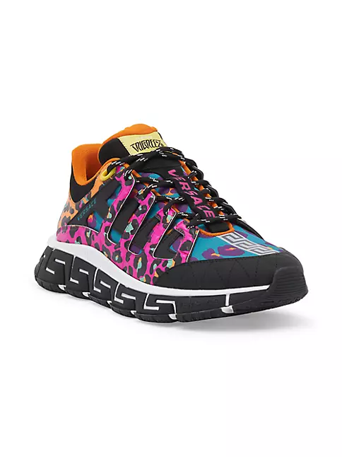 Versace Multicolor Leather and Printed Nylon Chain Reaction Sneakers Size 39