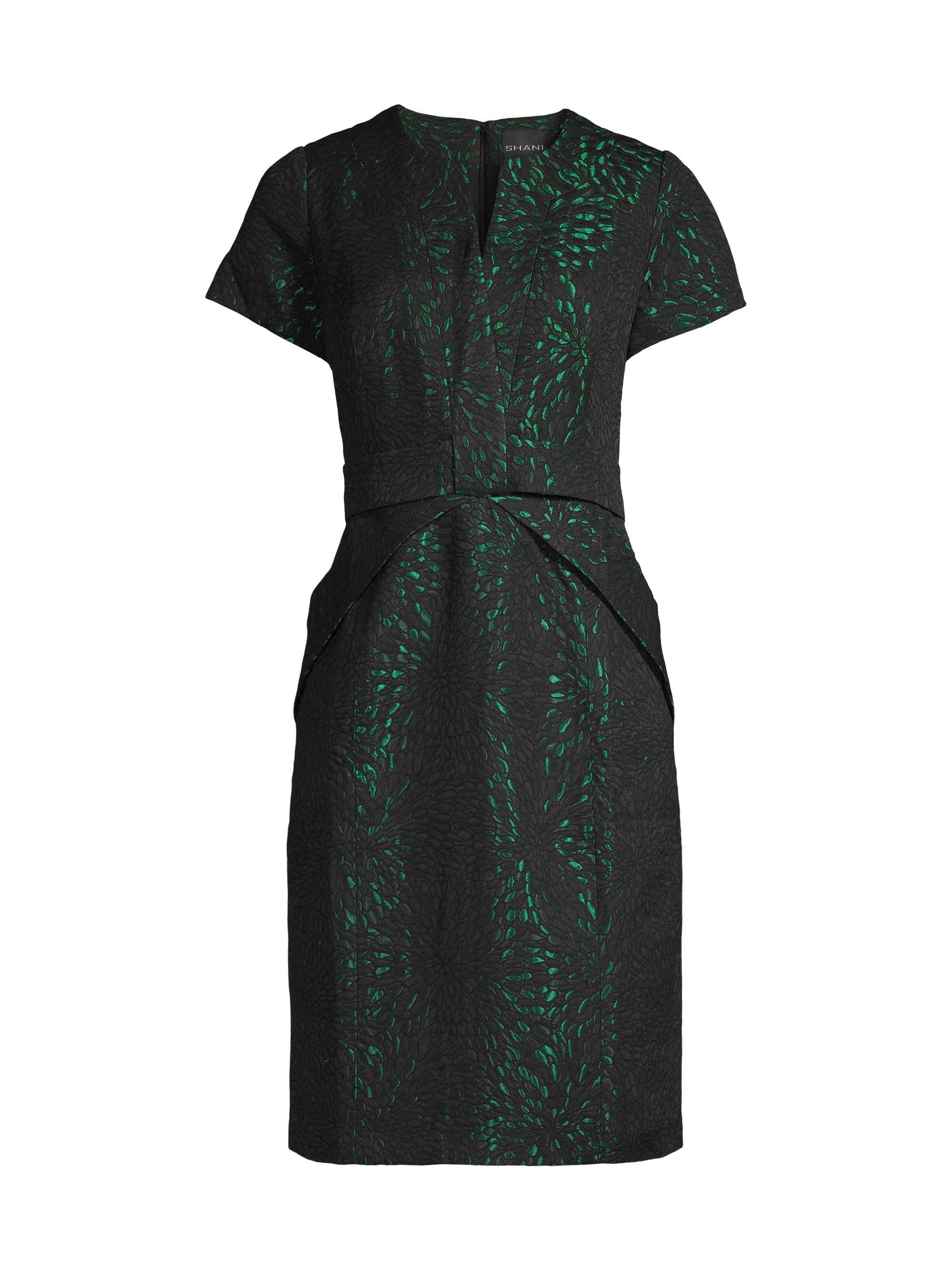 Shani Women's Jacquard Bow Detail Dress - Black Green