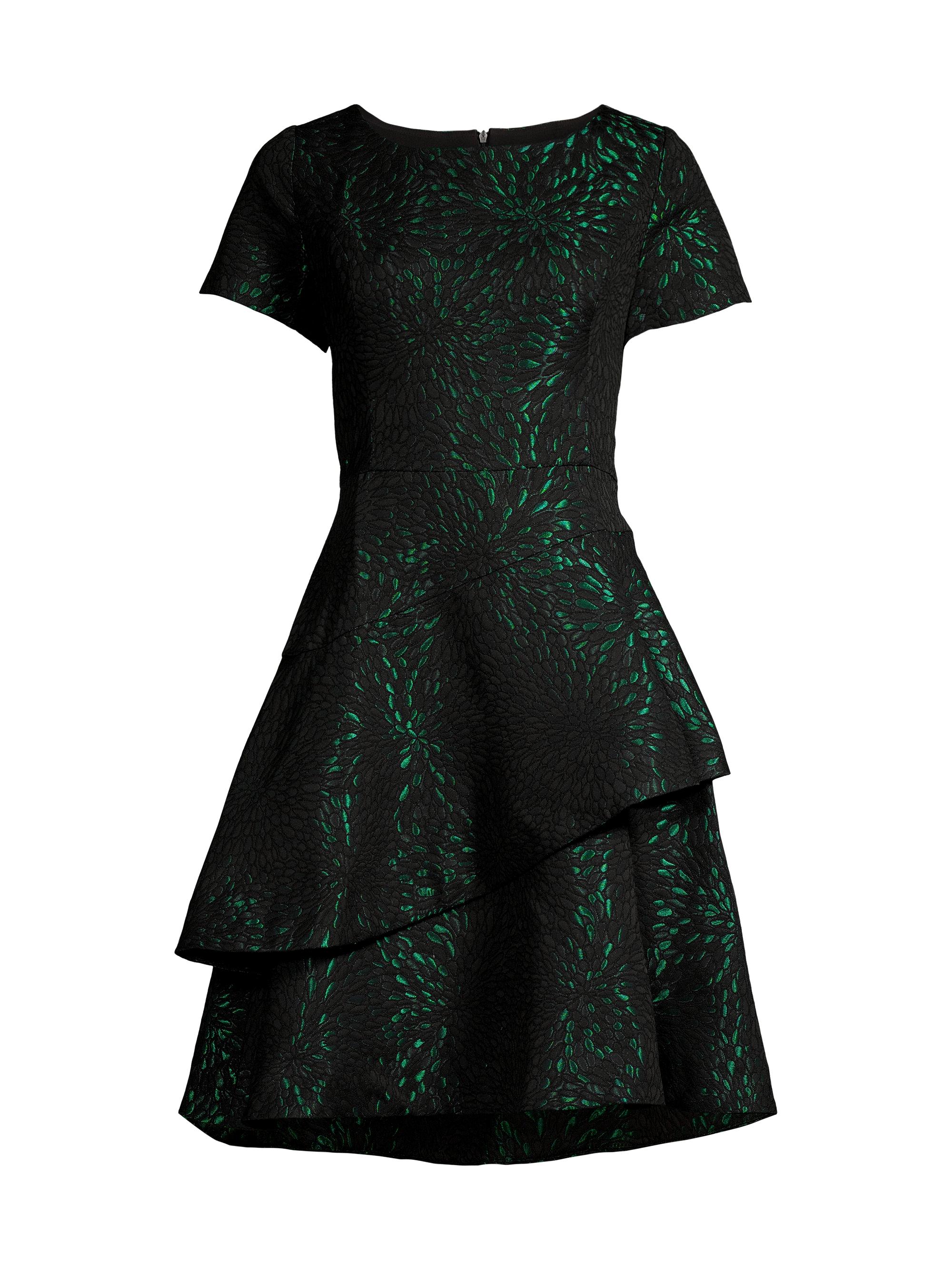 Shani Women's Tiered Jacquard Dress - Black Green