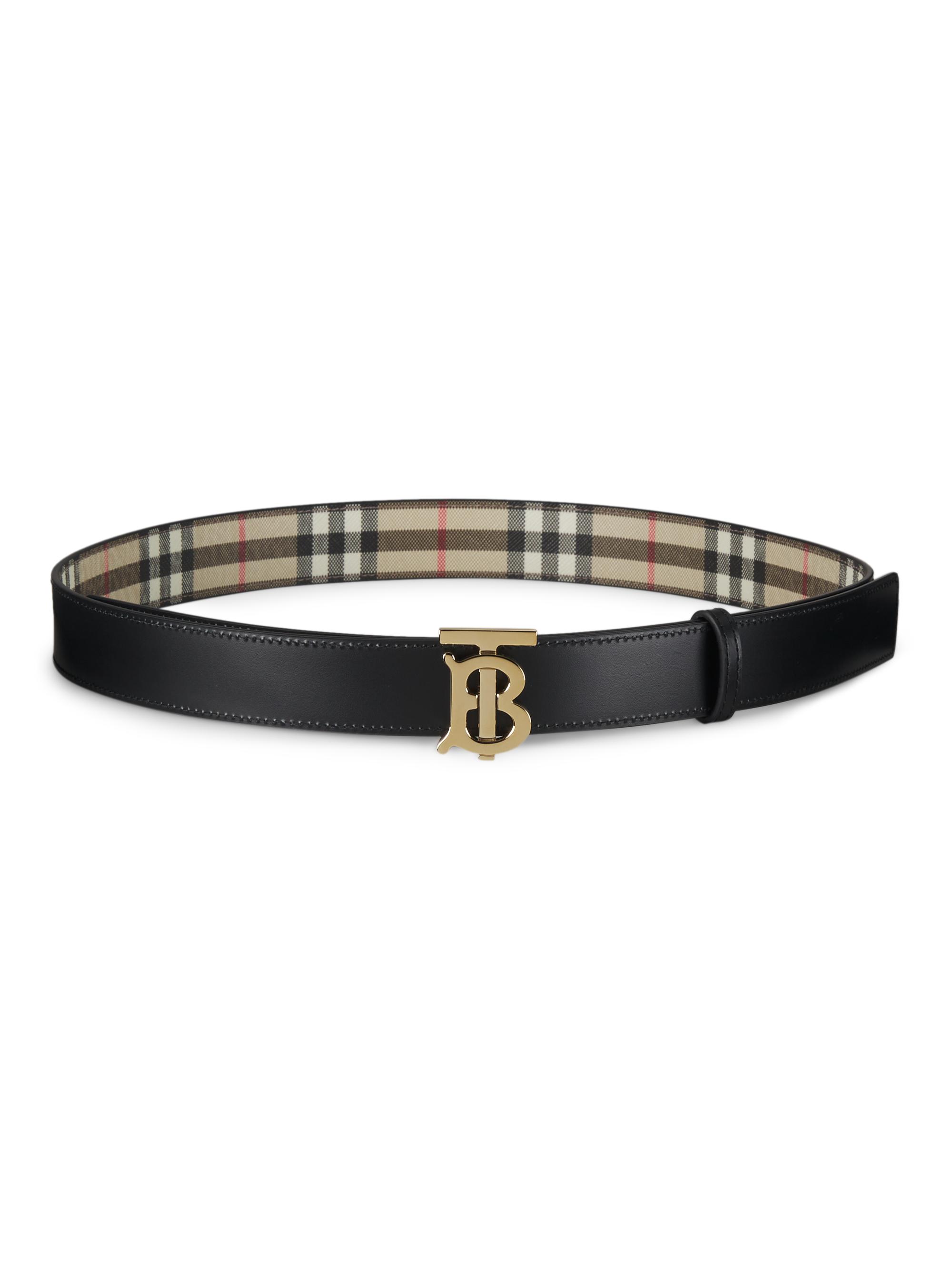 Burberry Reversible Check Coated Canvas & Leather Belt Burberry: Beige Reversible Check B Buckle Belt | SSENSE main image 3